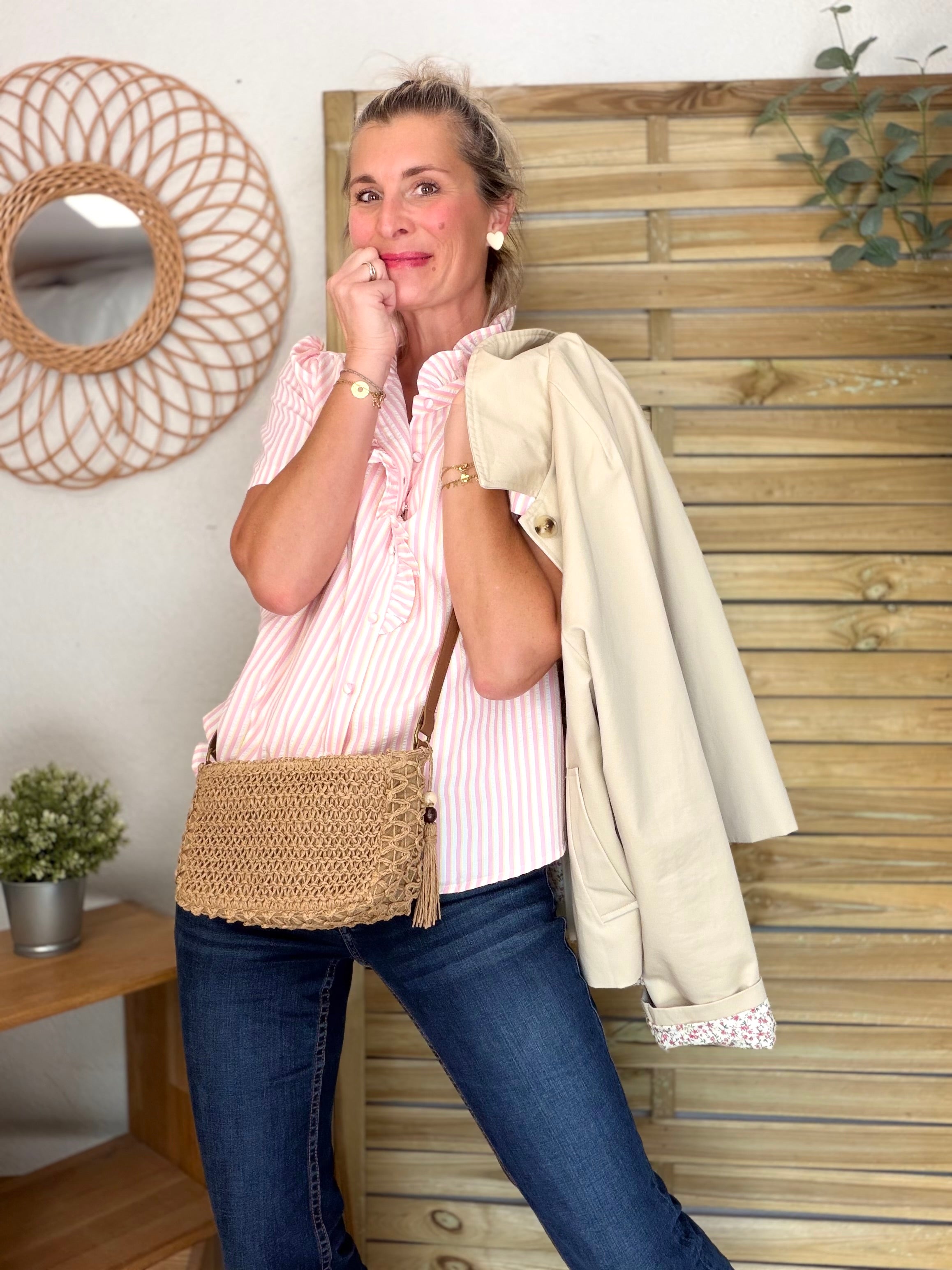 Sac pochette en raphia CORA Camel