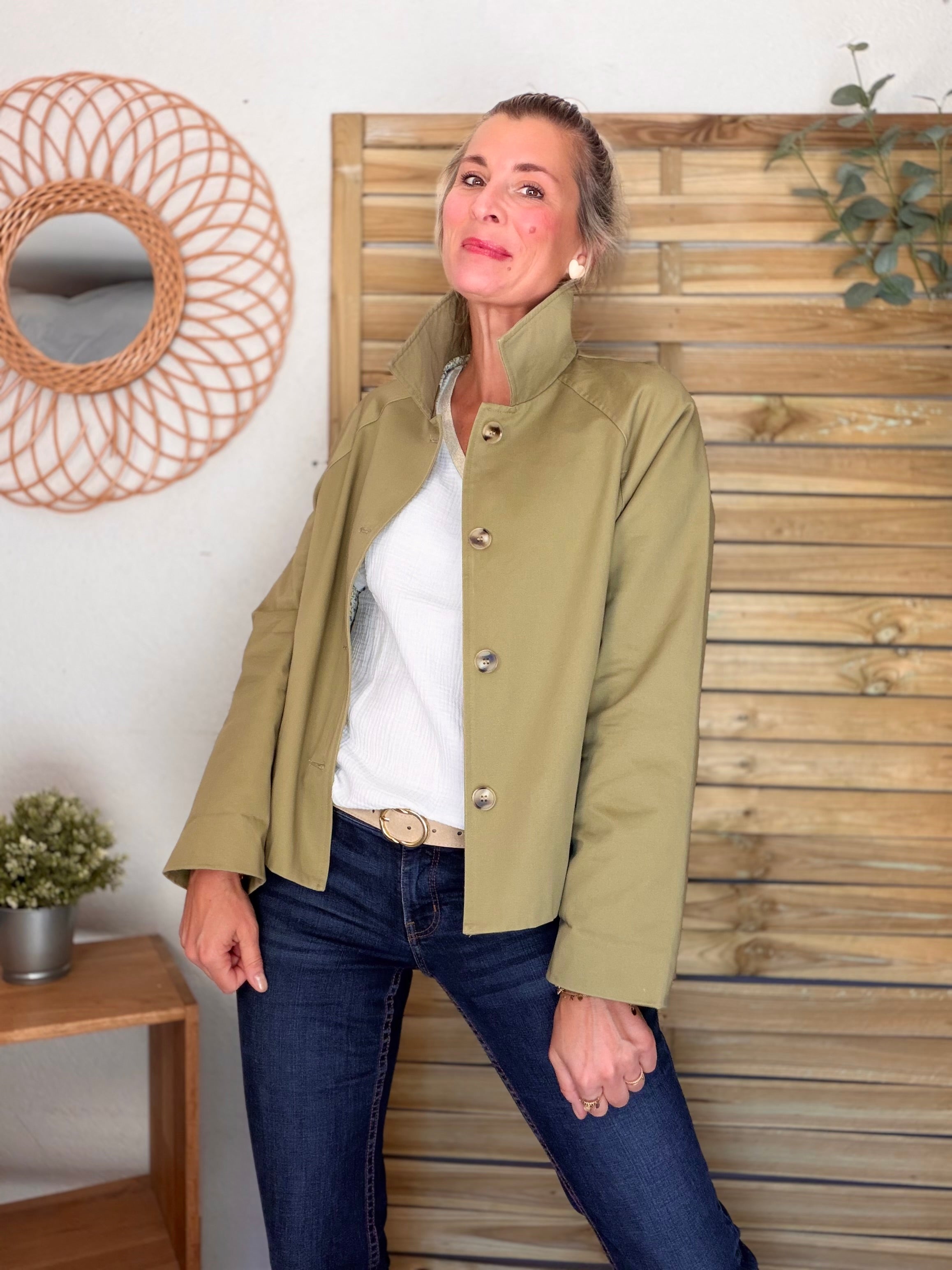 Veste Trench en coton avec Liberty - JOHAN Kaki clair