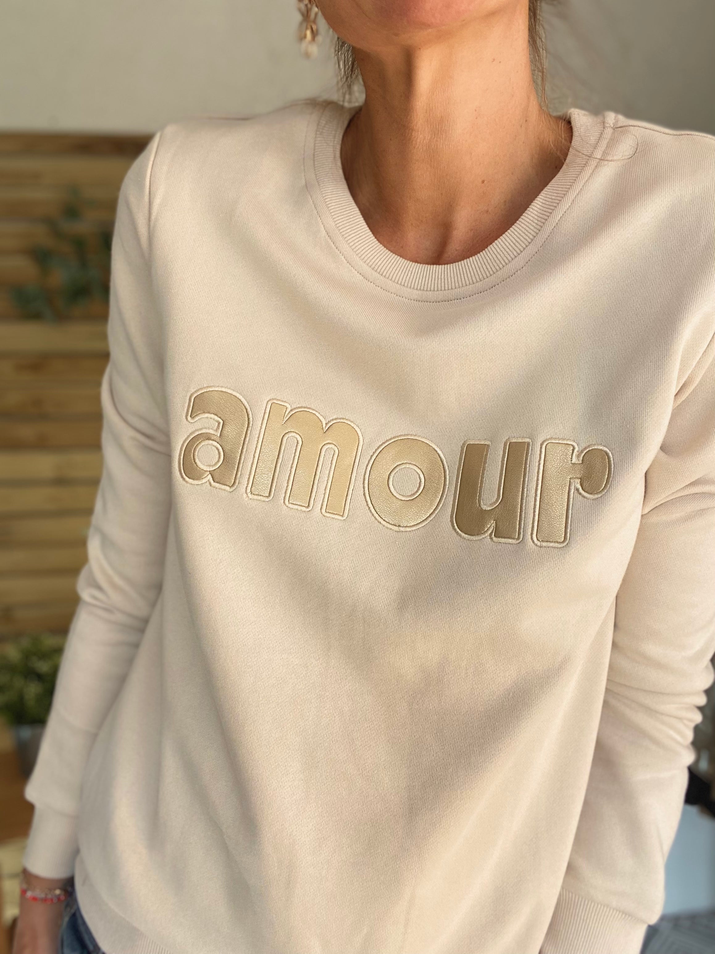 Sweat amour en coton GABRIELLE - Beige et gold