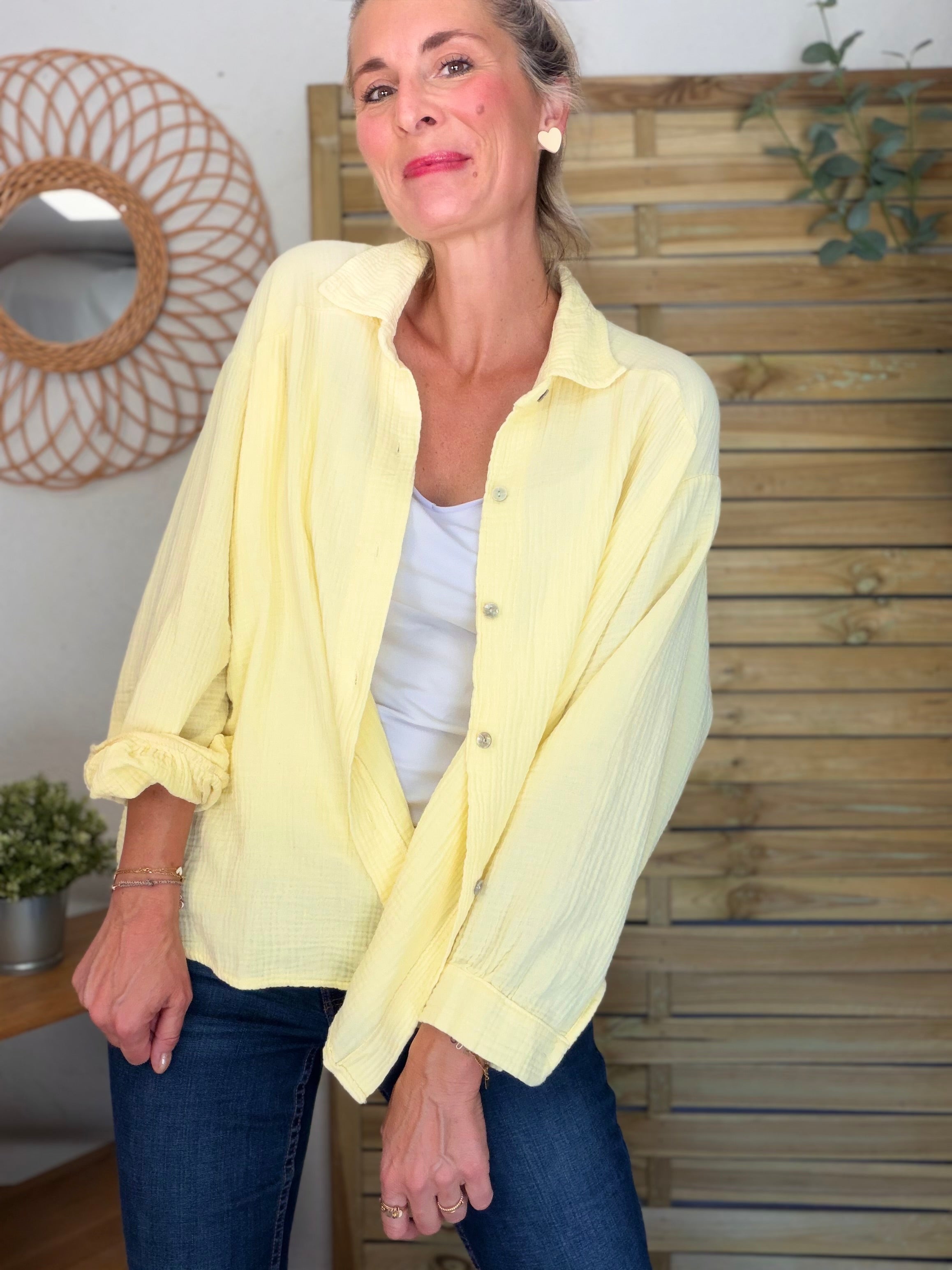 Chemise en gaze de coton unie FÉLICIA Jaune clair