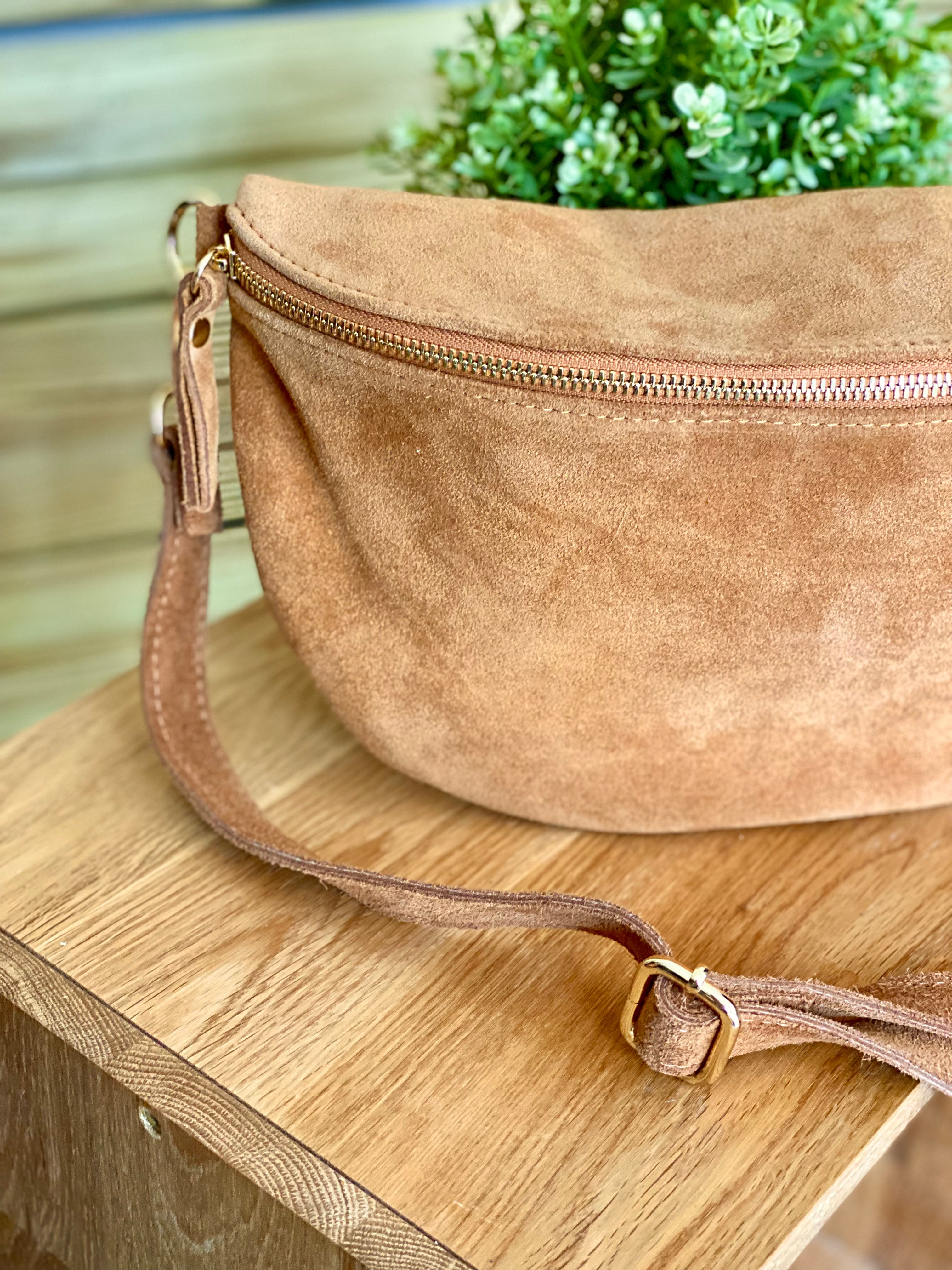 Sac banane XL en cuir velours 30cm JUDY - Camel (7 coloris)