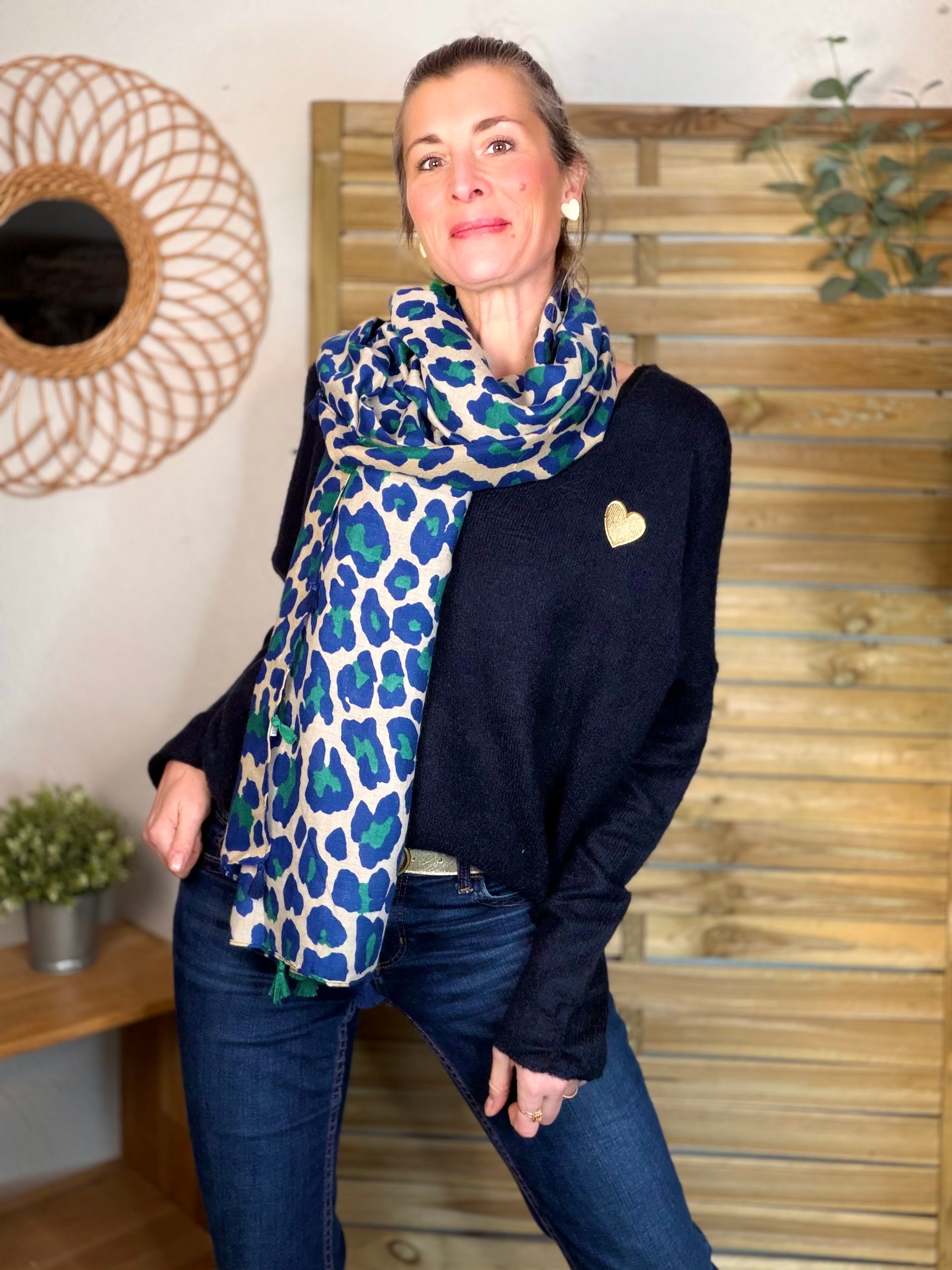 Foulard Léo CLEM - Bleu roi / vert 🐆