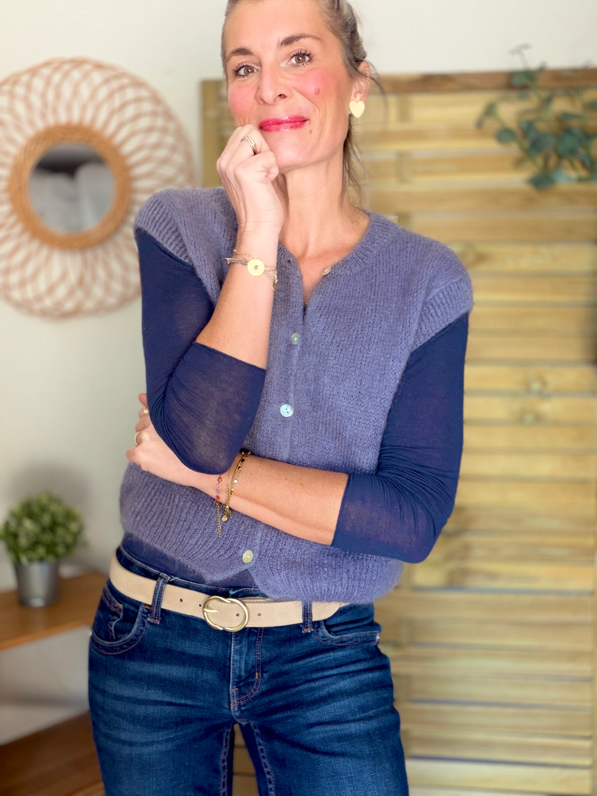 Gilet sans manche en maille laine et mohair AVERY Gris bleuté