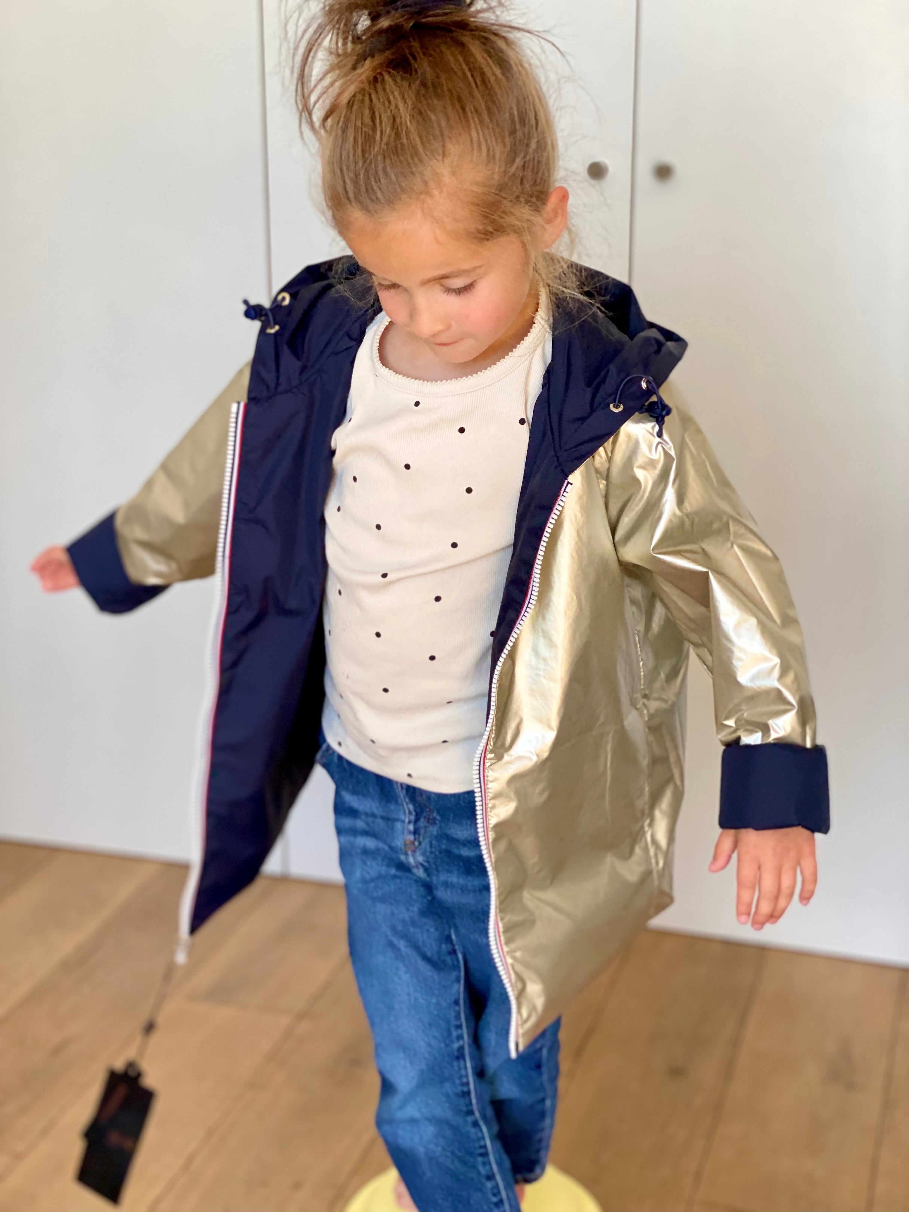 *** PROMO - Taille 10 ans (XXS) Imperméable réversible rembourré LOUISON KIDS enfant (mixte) - Marine / Doré