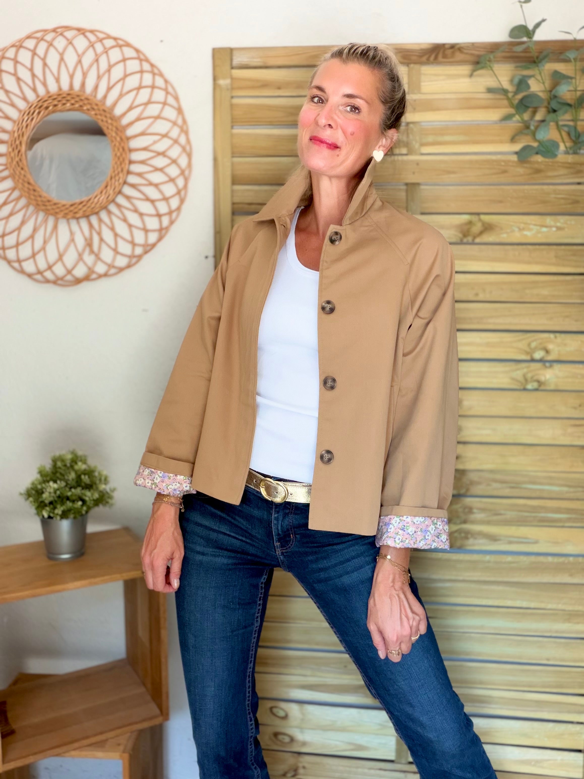 Veste Trench en coton Camel avec Liberty - MAHAUT - LILI et LALA