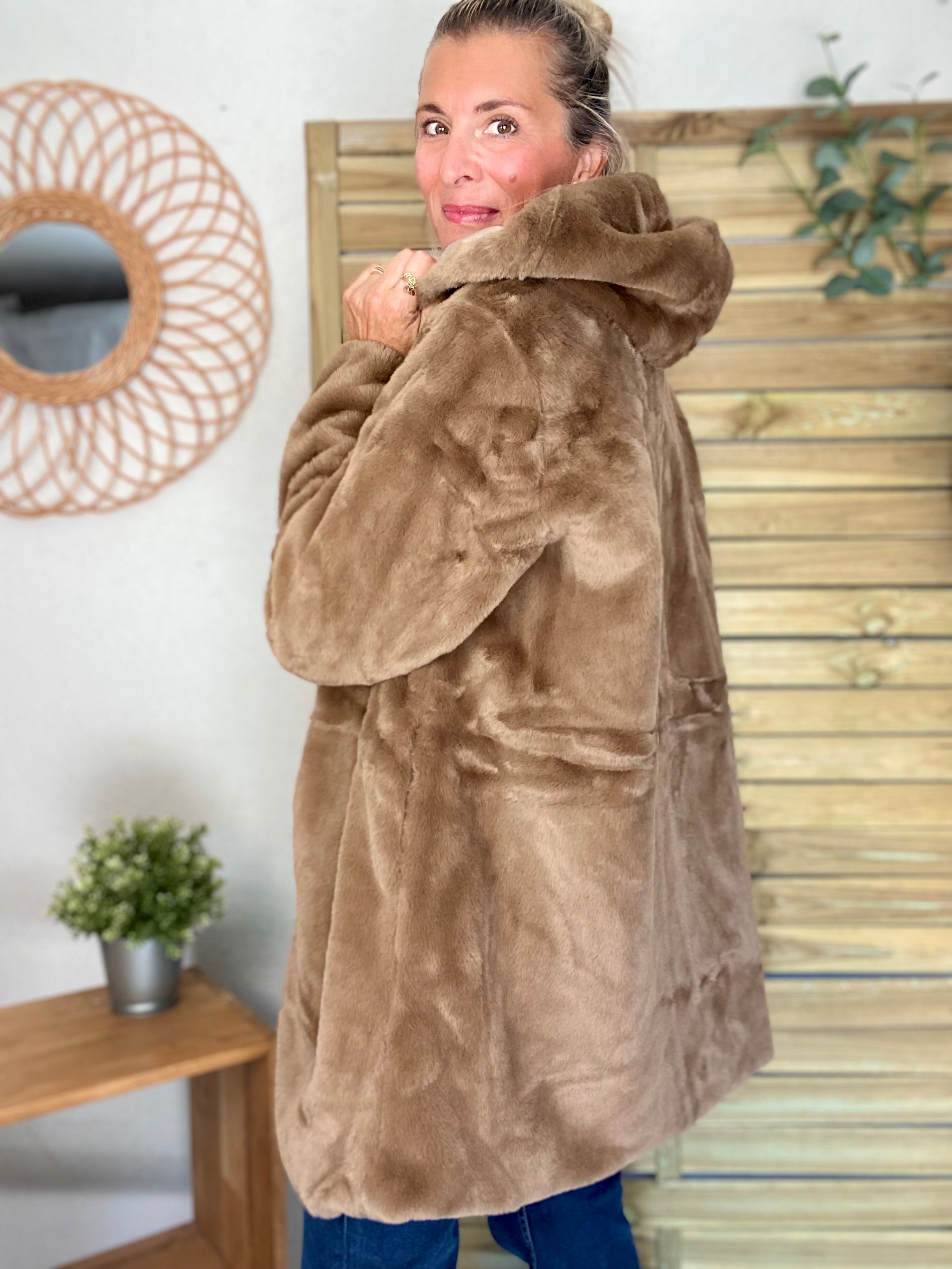 Parka Imperméable réversible fourrée Sable irisé / Camel ALIX - LAURA JO