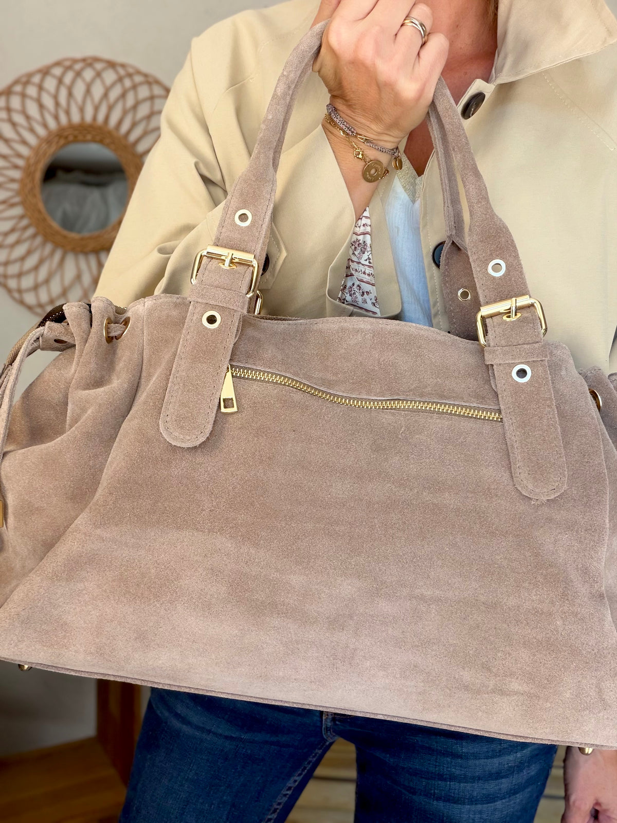 Sac cabas XL en cuir daim • JASPER Taupe