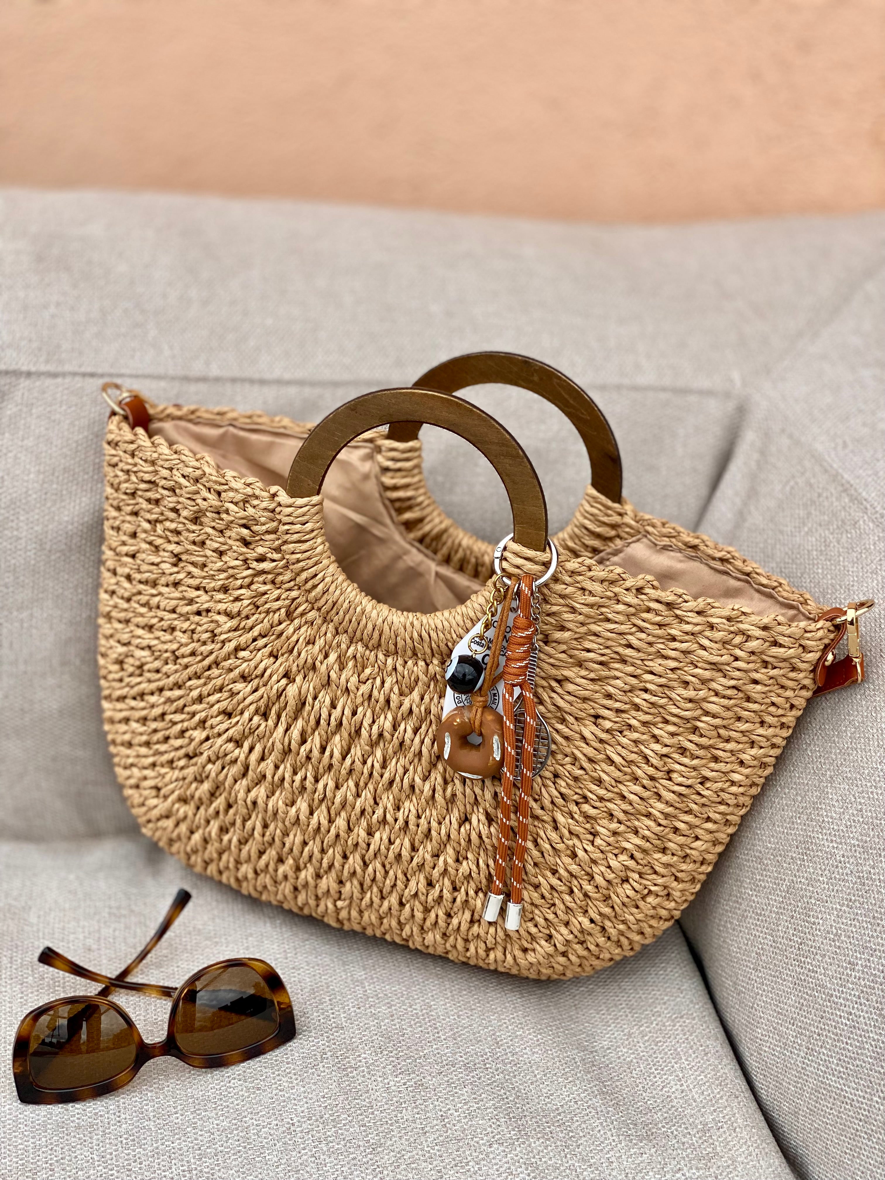 Sac à main et bandoulière en paille PAULA - Beige foncé