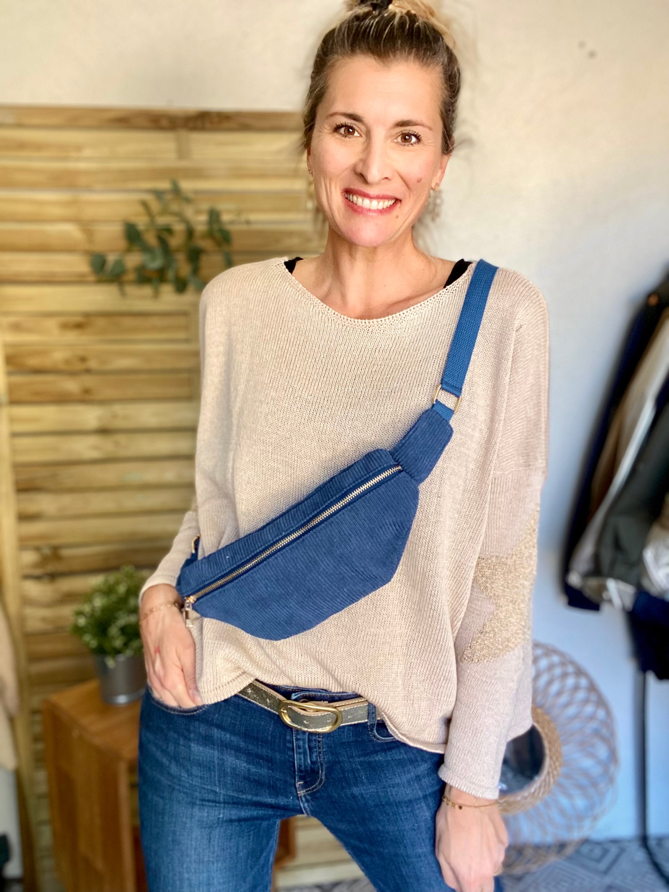 Sac banane M…ini - velours cotelé Ciao Boum - IVY - Bleu jean - FIN DE SÉRIE