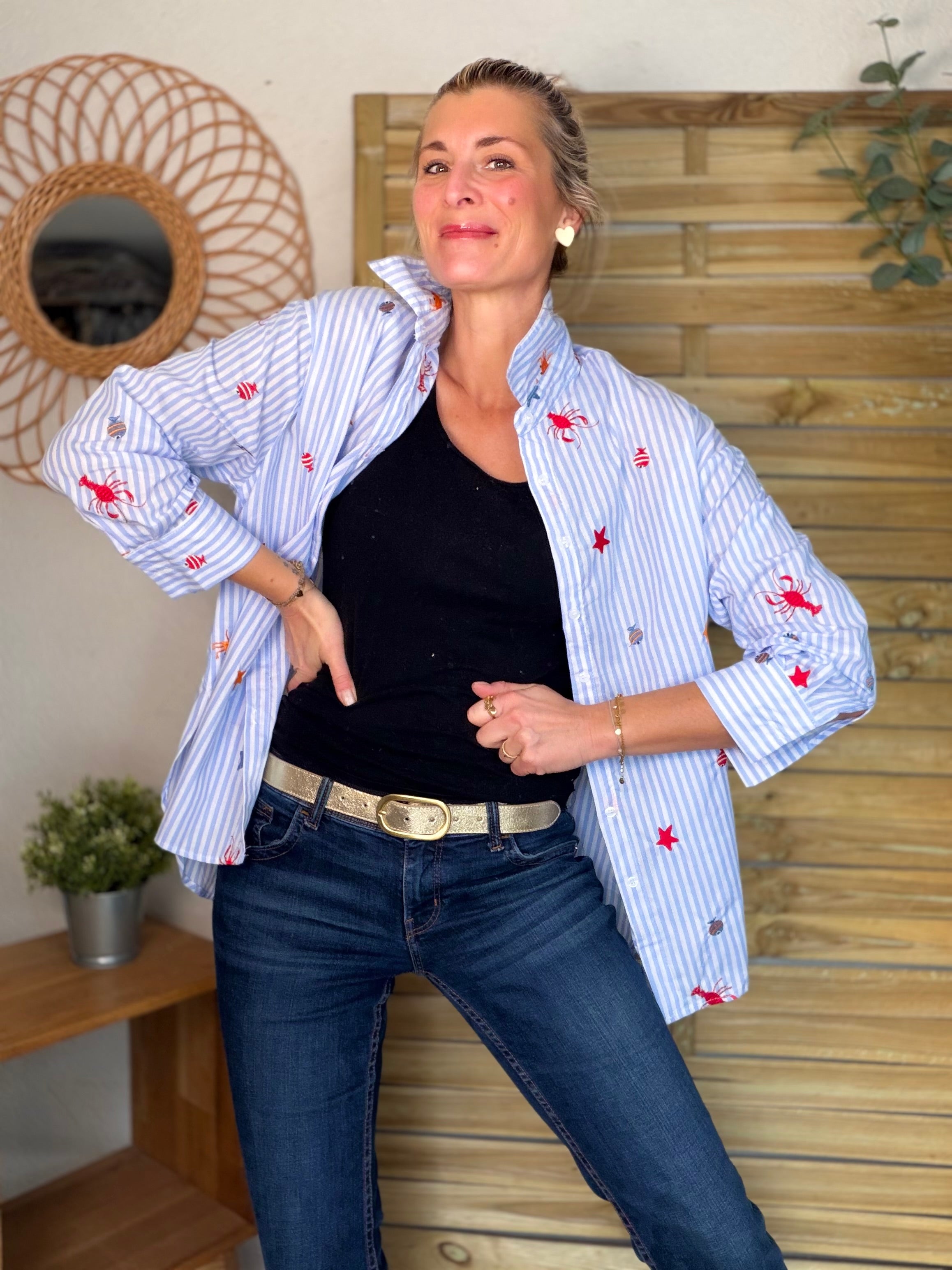 ⚡️ARRIVAGE - Chemise bleue à rayures coquillages et crustacés - ELORY