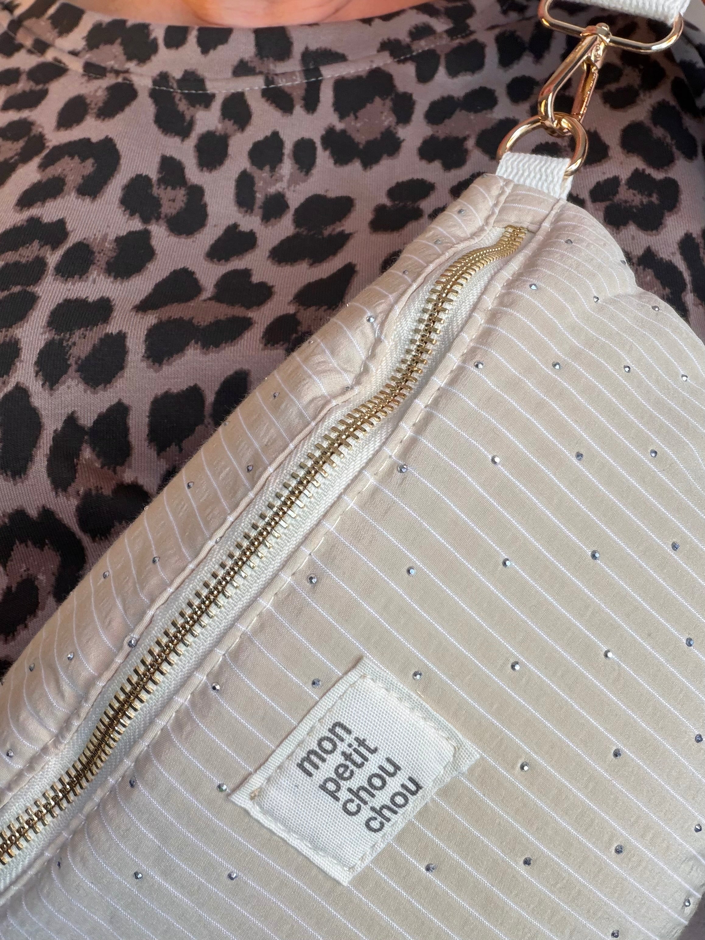 Sac banane avec strass BONNIE - Rayée beige