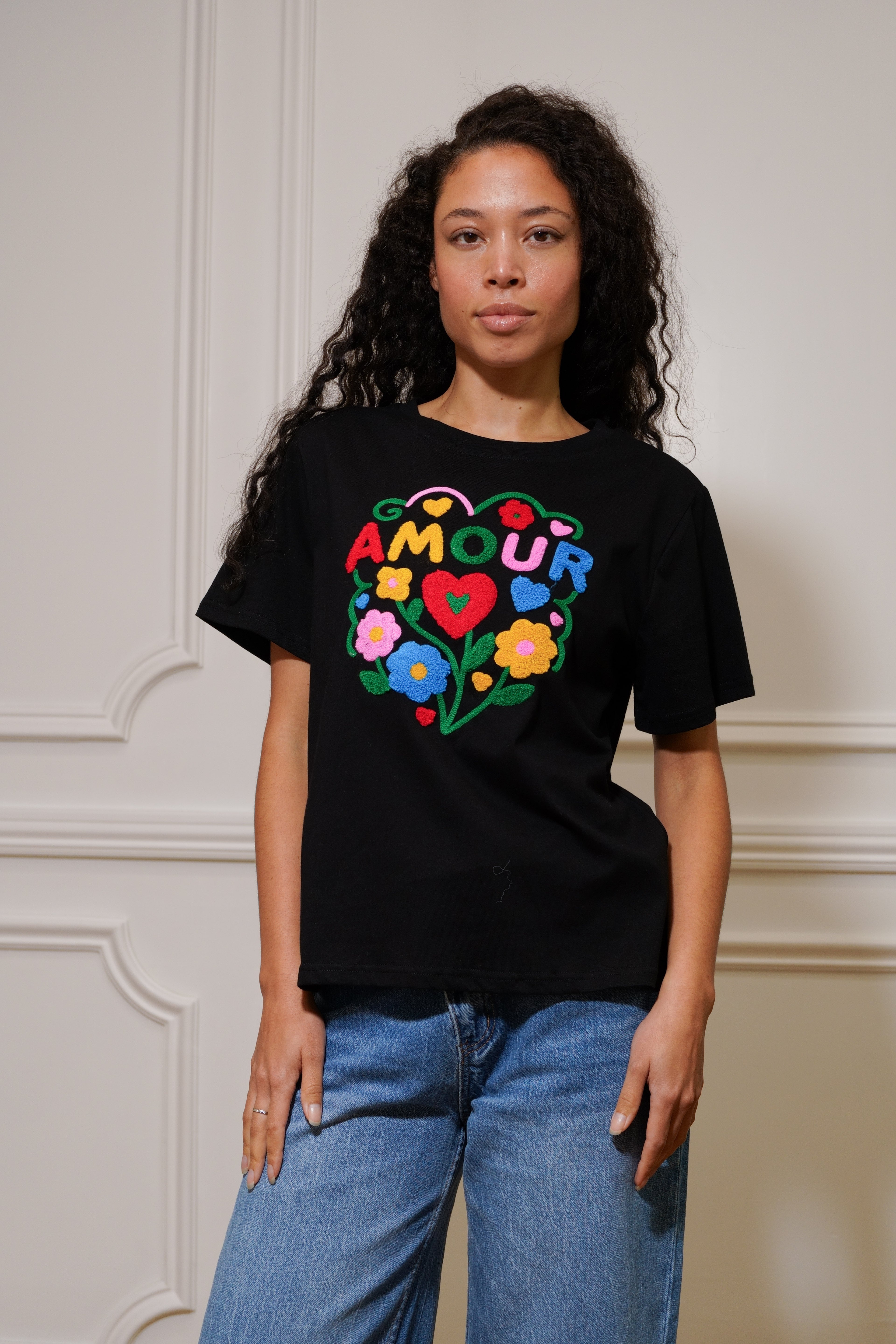 Tee shirt amour fleuri ARYA Noir
