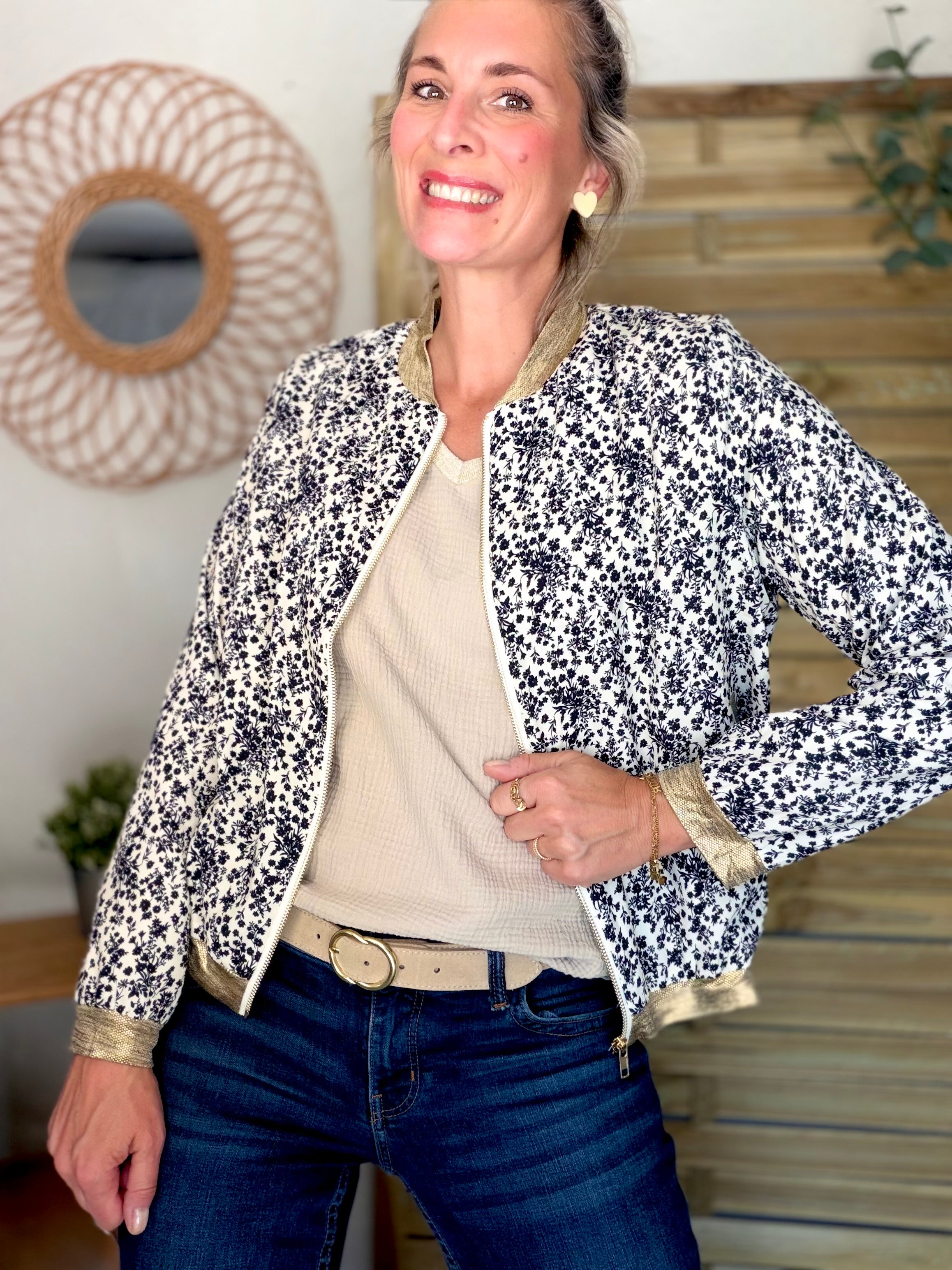 ⚡️ ARRIVAGE - Veste bombers feuilles Écru / Noir BROOKE
