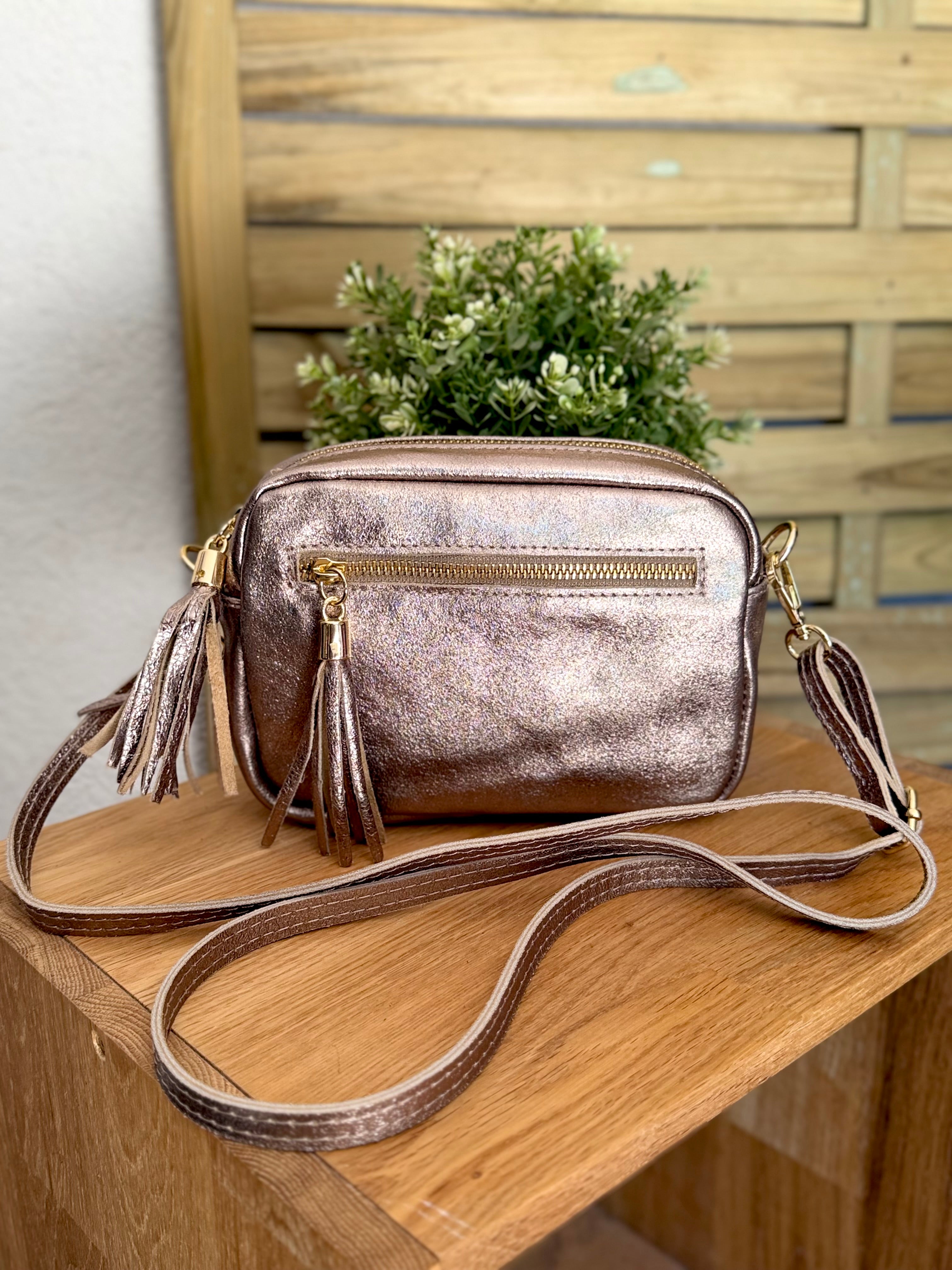 Sac bandoulière en cuir irisé - CHERRY - Bronze