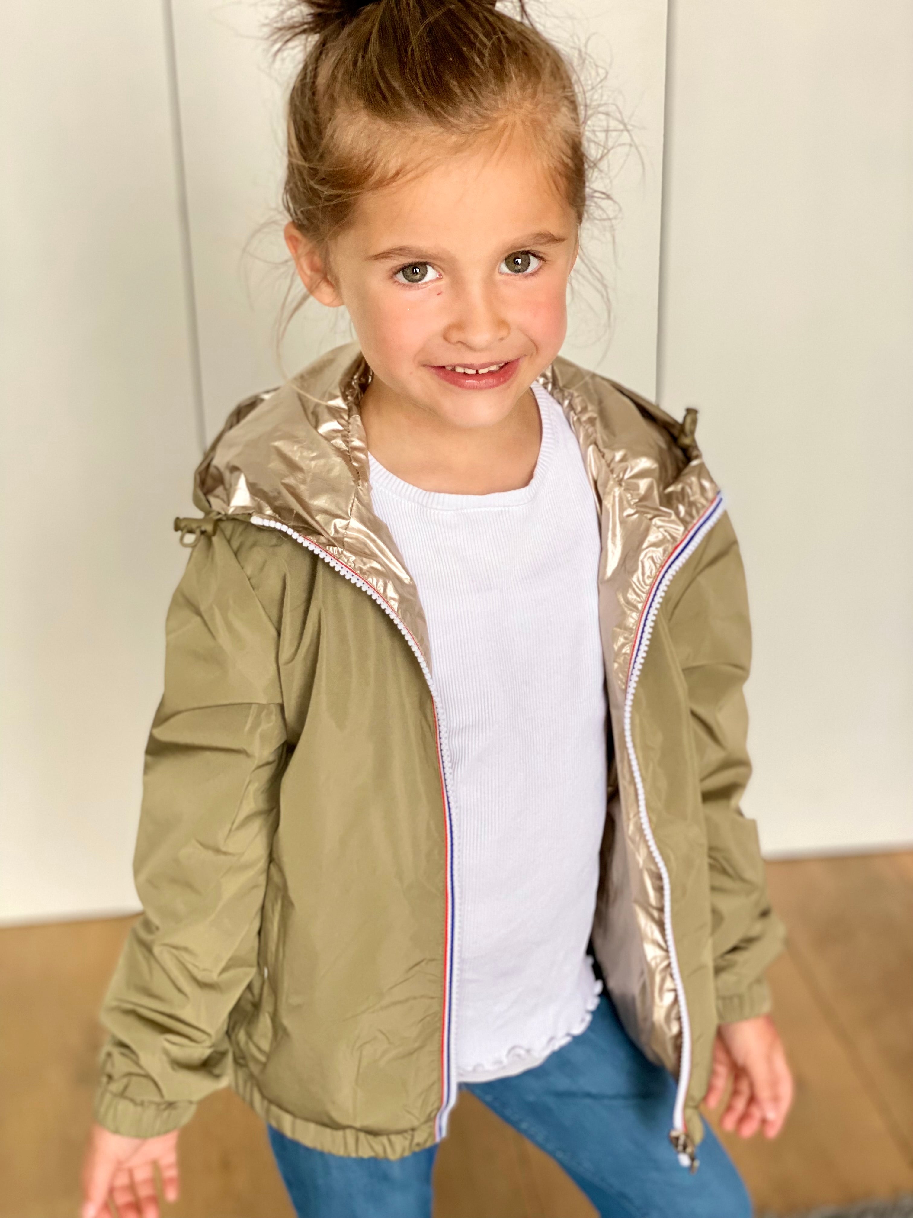 Veste Imperméable réversible mixte GARANCE KIDS - Kaki clair / Doré