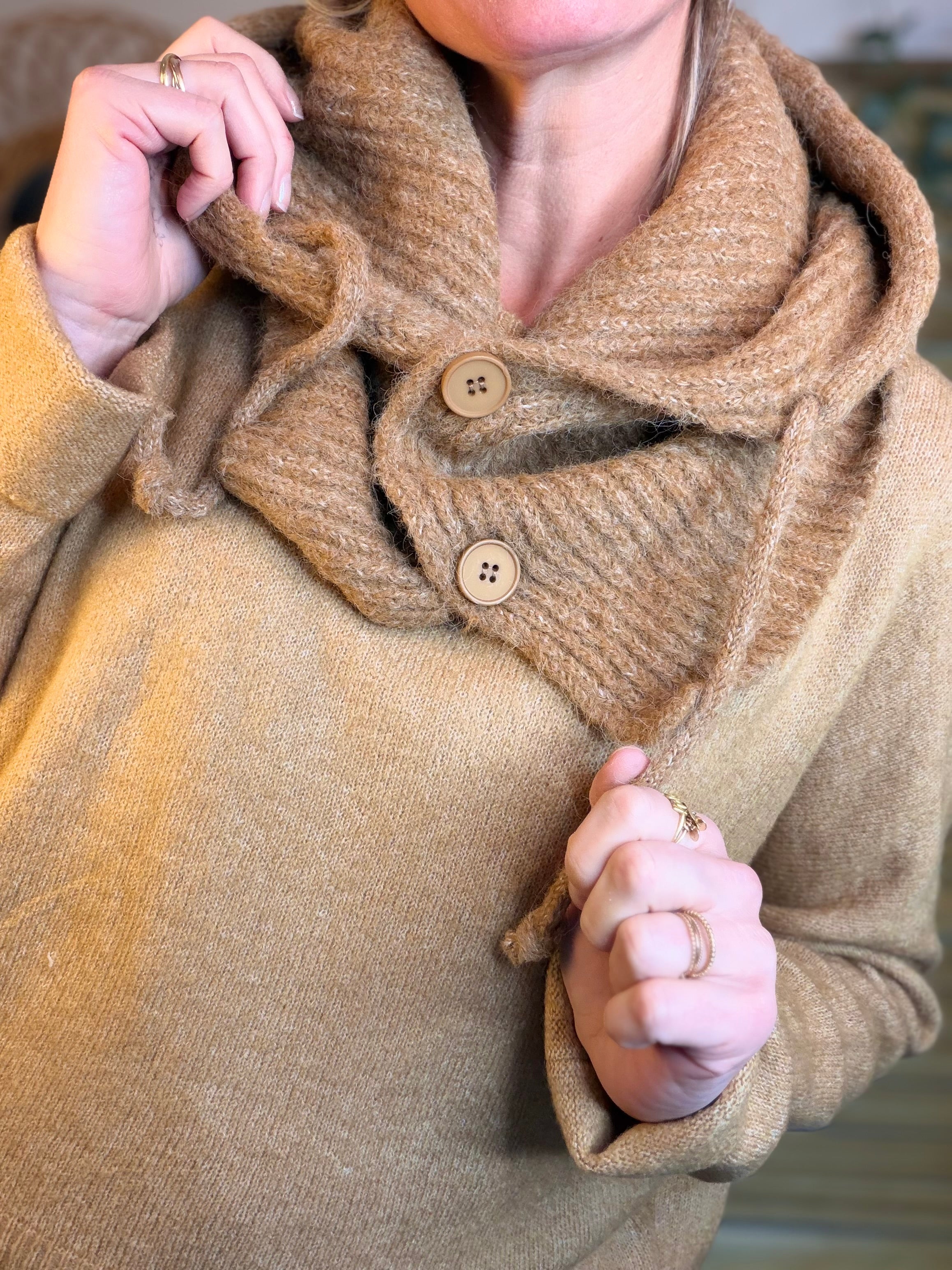 Col cagoule LORIE en maille avec bouton - Camel