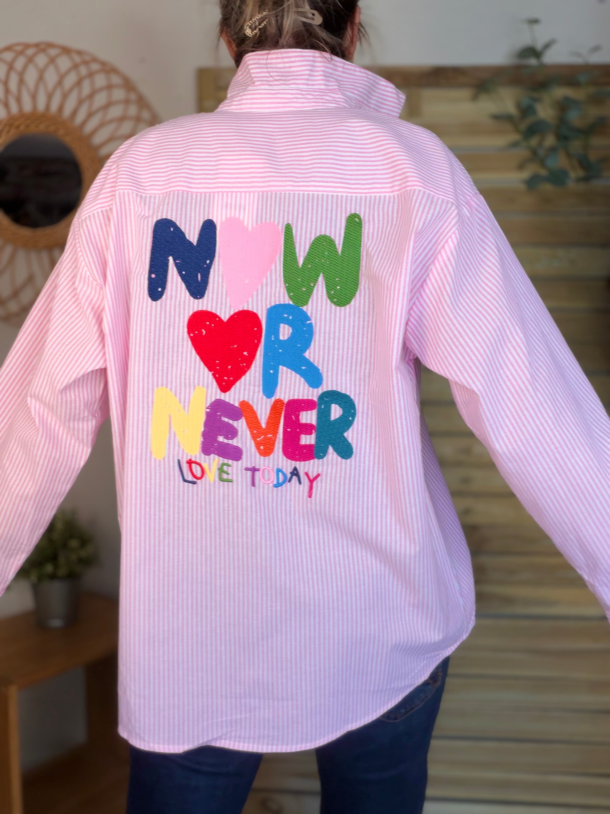 Chemise rayée brodée TINA Rose