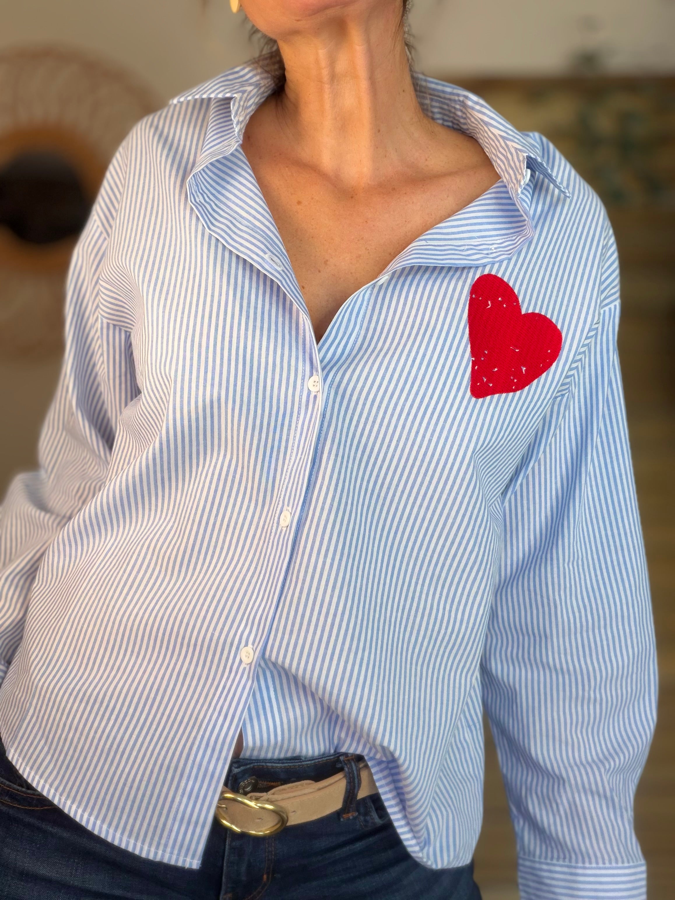 Chemise rayée brodée TINA Bleue