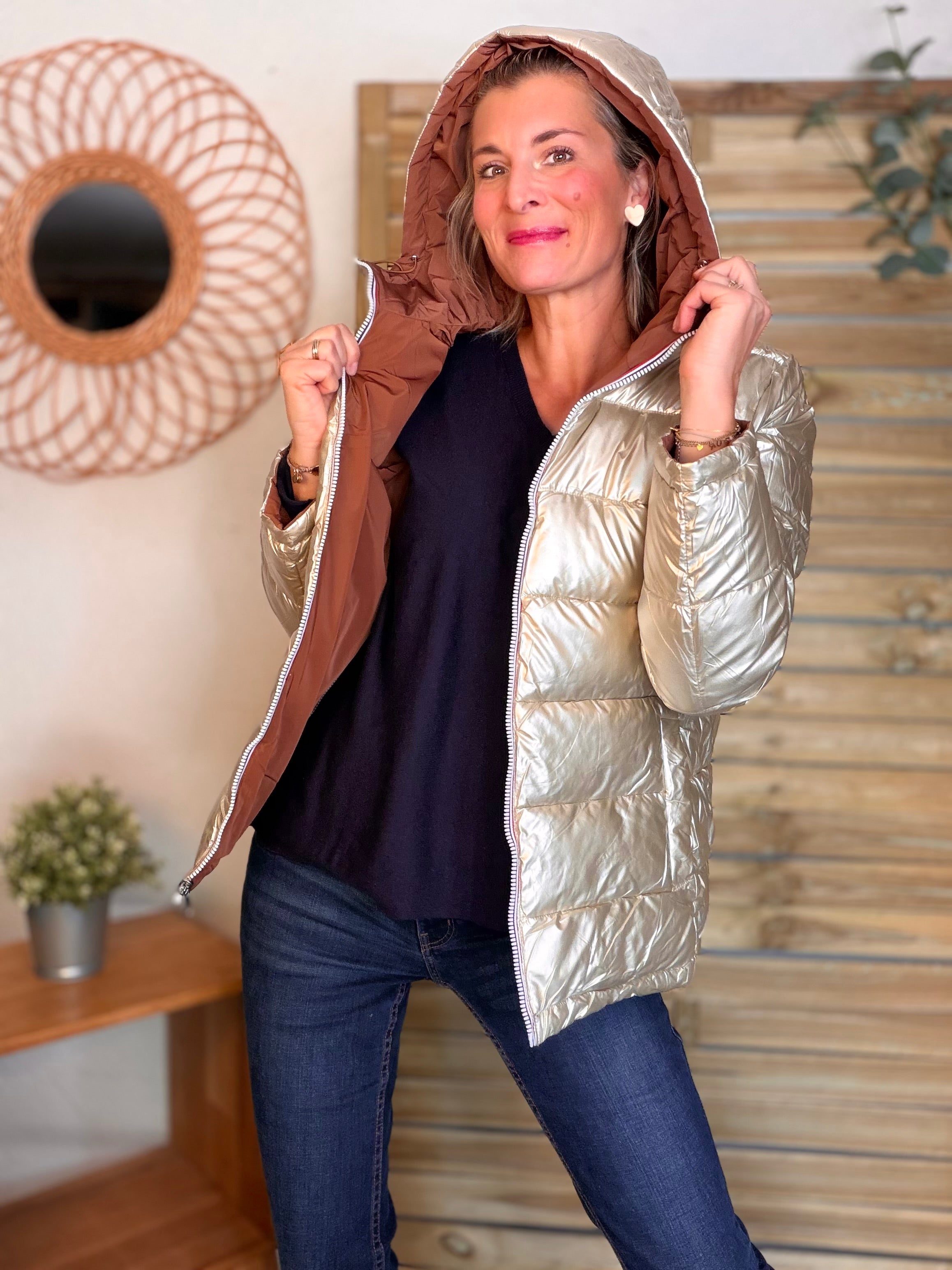 ⚡️PÉPITES FRIDAY - Doudoune imperméable réversible longue ANGÈLE COURT - Rouille choco - MELYA MELODY