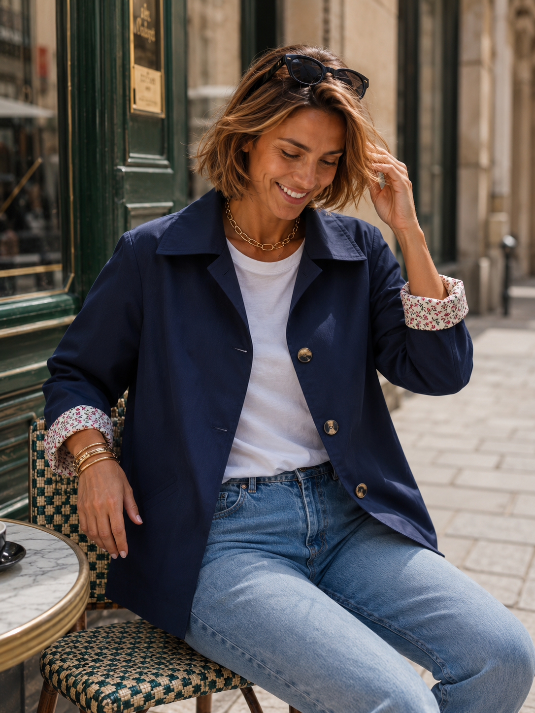 Veste Trench en coton avec Liberty - JOHAN Bleu marine