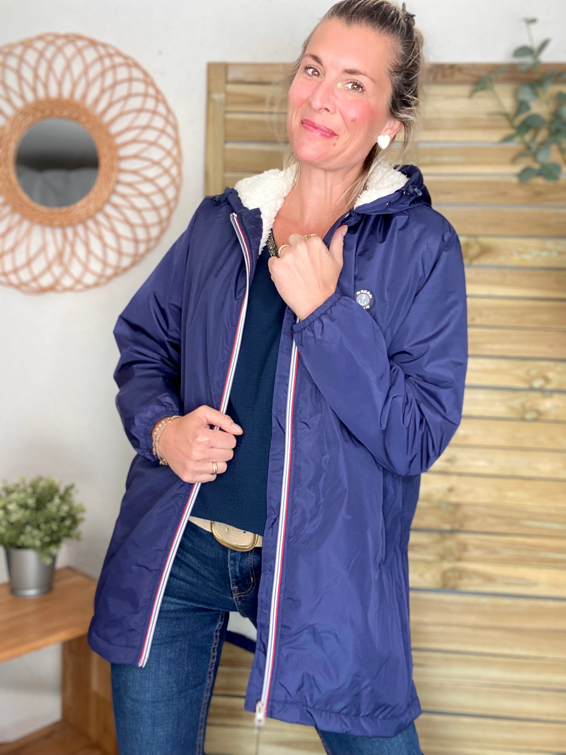 Parka Imperméable moumoute sherpa mixte JEAN.NE - LE PETIT BRETON - Bleu Marine