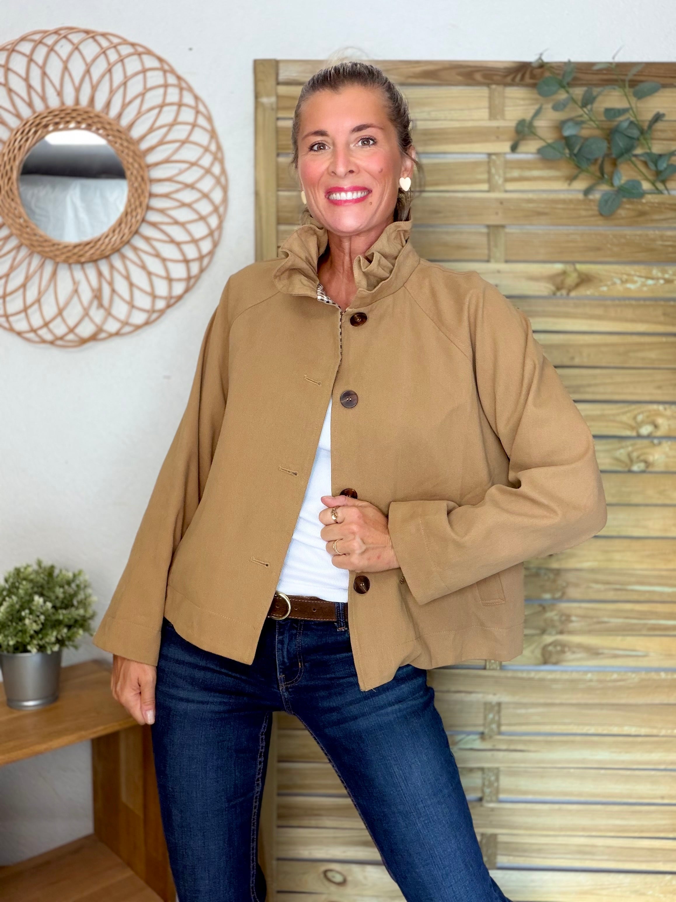 Veste toile coton col victorien avec vichy - GABY