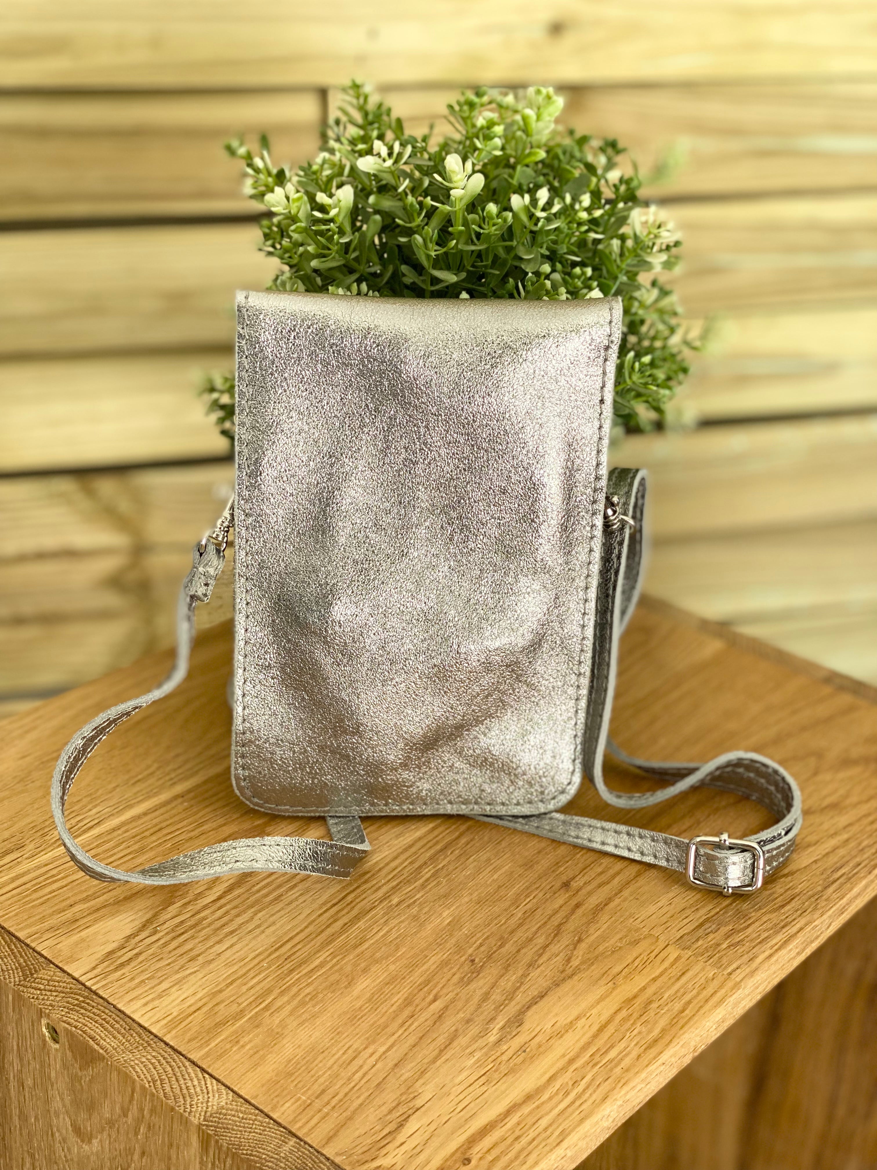 Pochette bandoulière en cuir irisé - FLORE - Argent  (7 coloris)