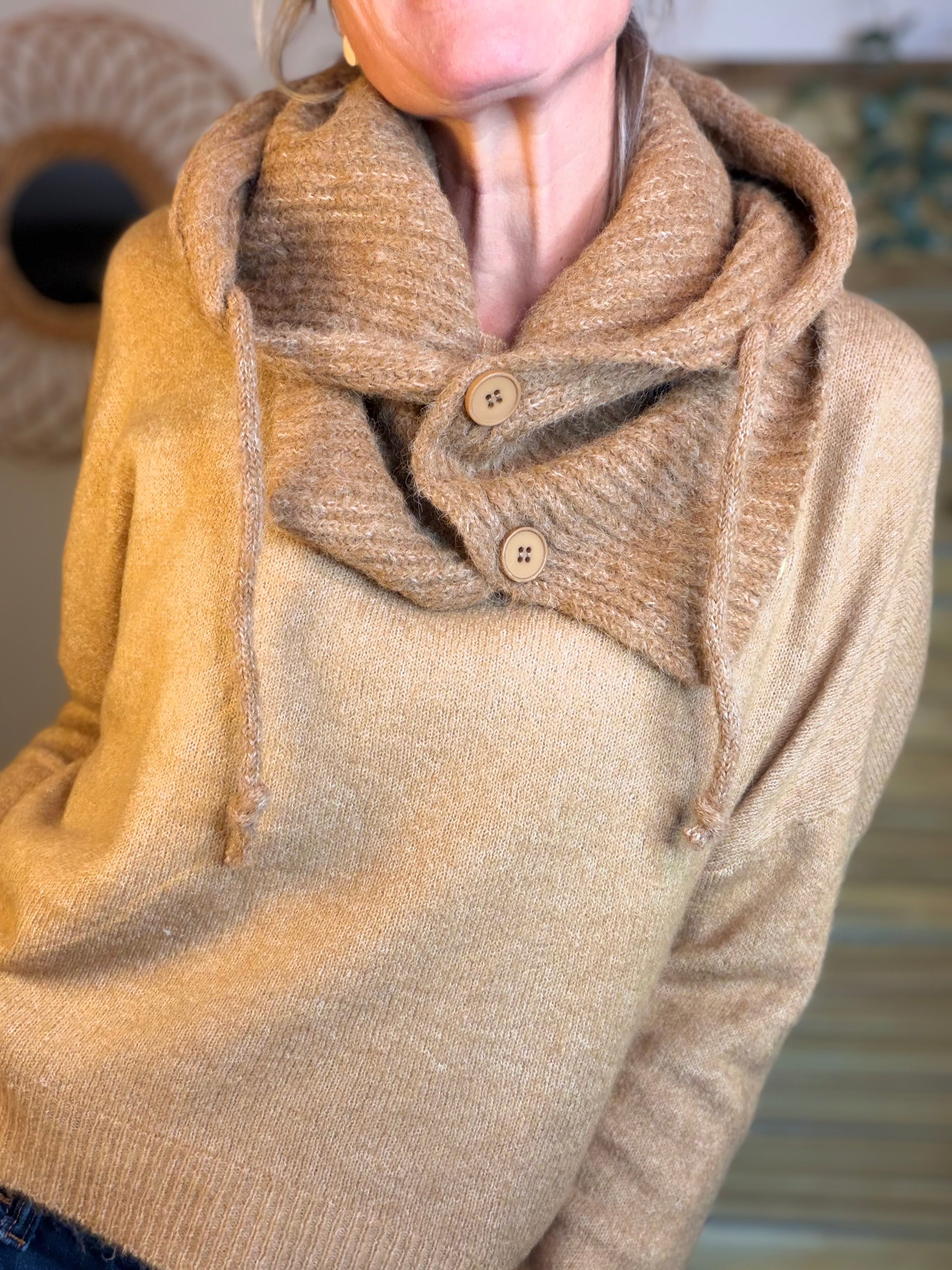 Col cagoule LORIE en maille avec bouton - Camel