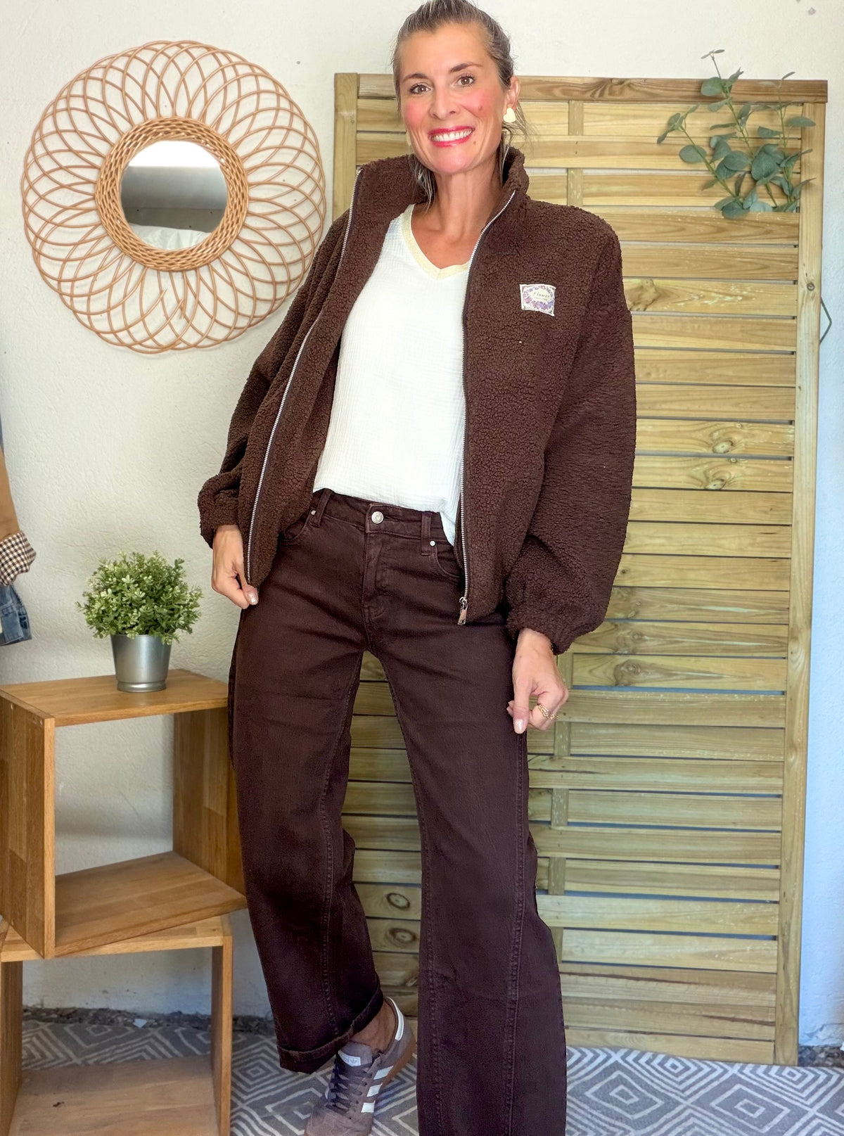Pantalon Jean coupe barrel LÉON Chocolat