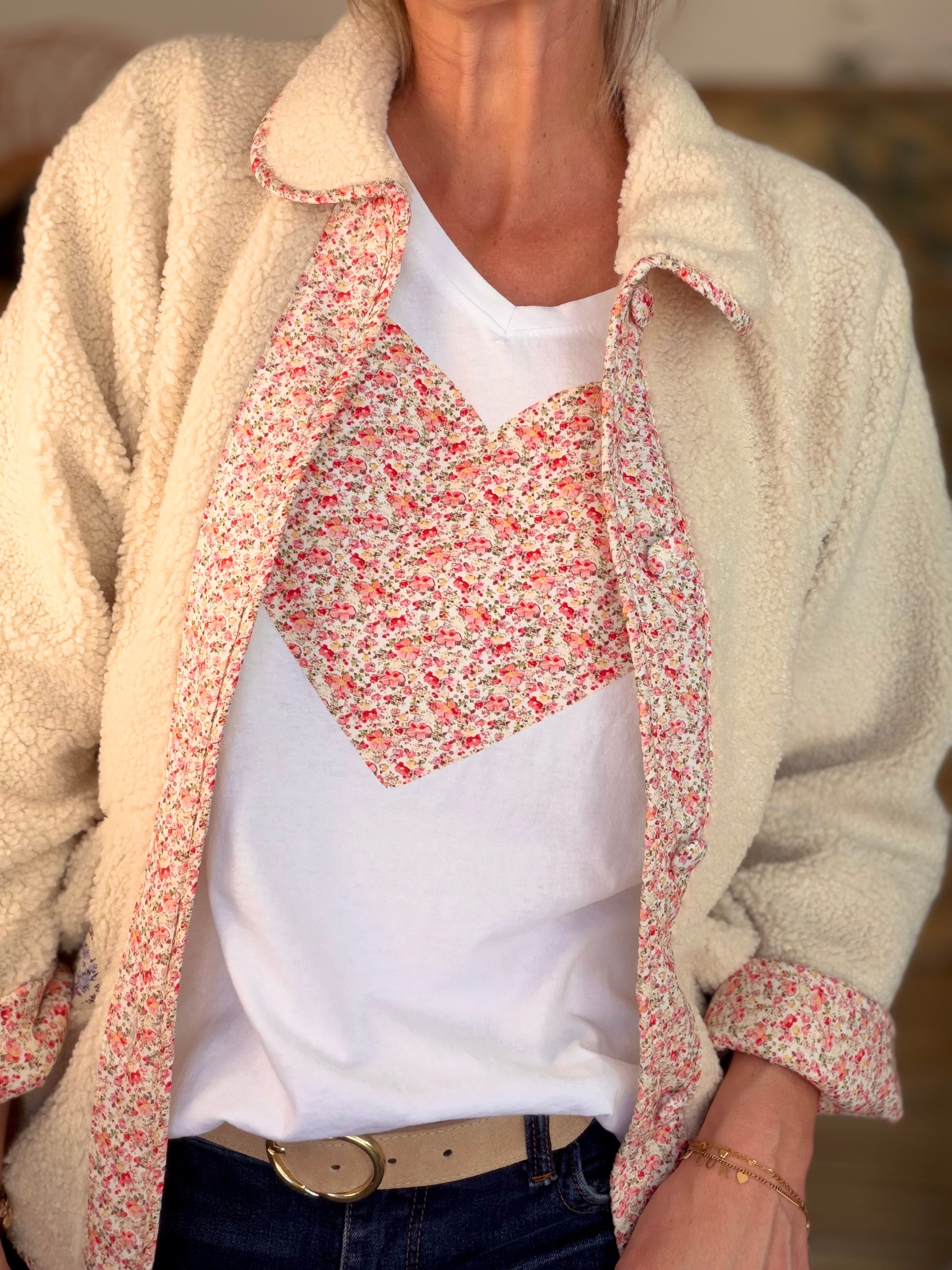 Tee shirt Gros Coeur Liberty rouge rosé VERA ❤️