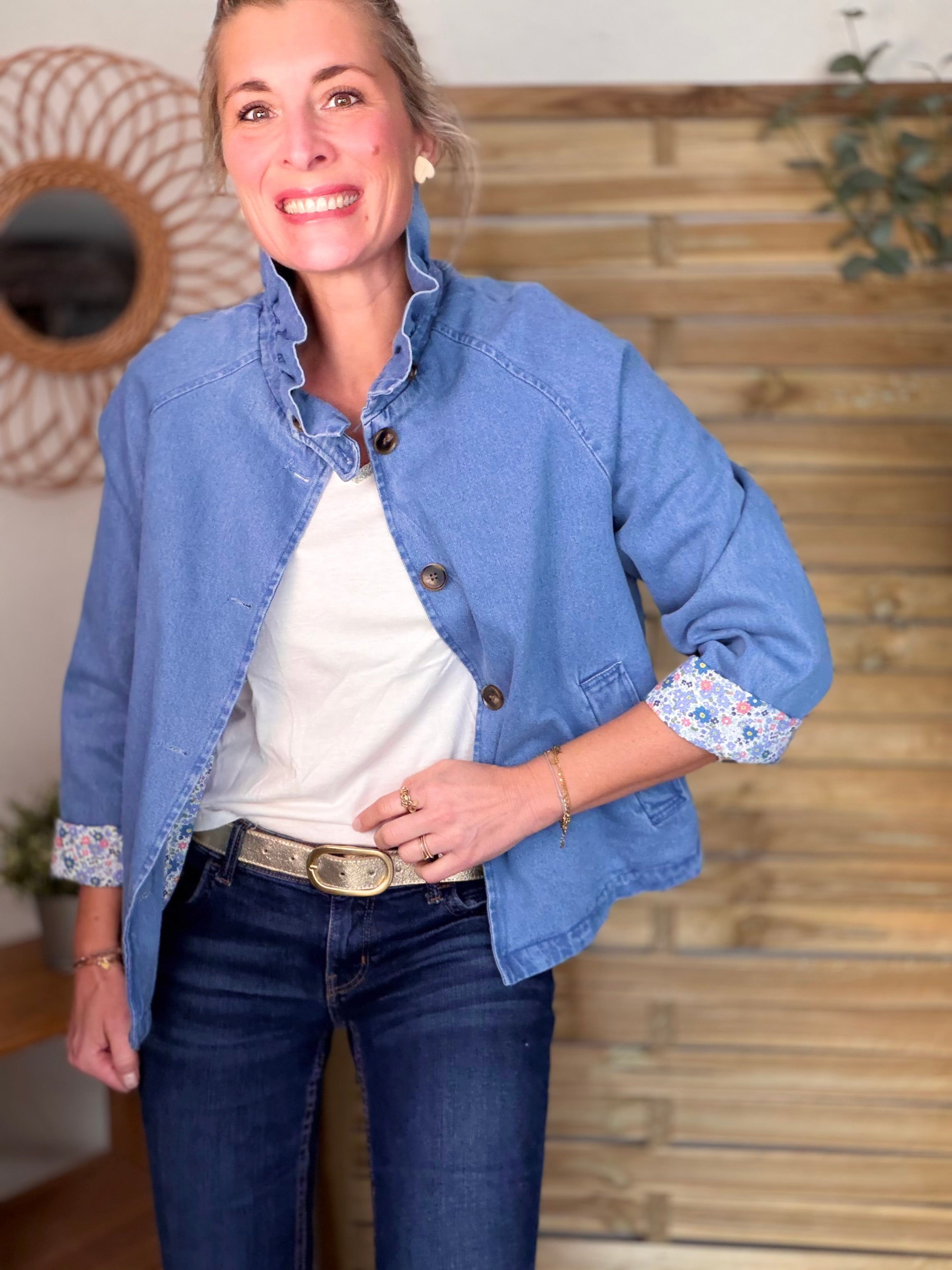 Veste Denim col victorien avec Liberty - VICKY Jean