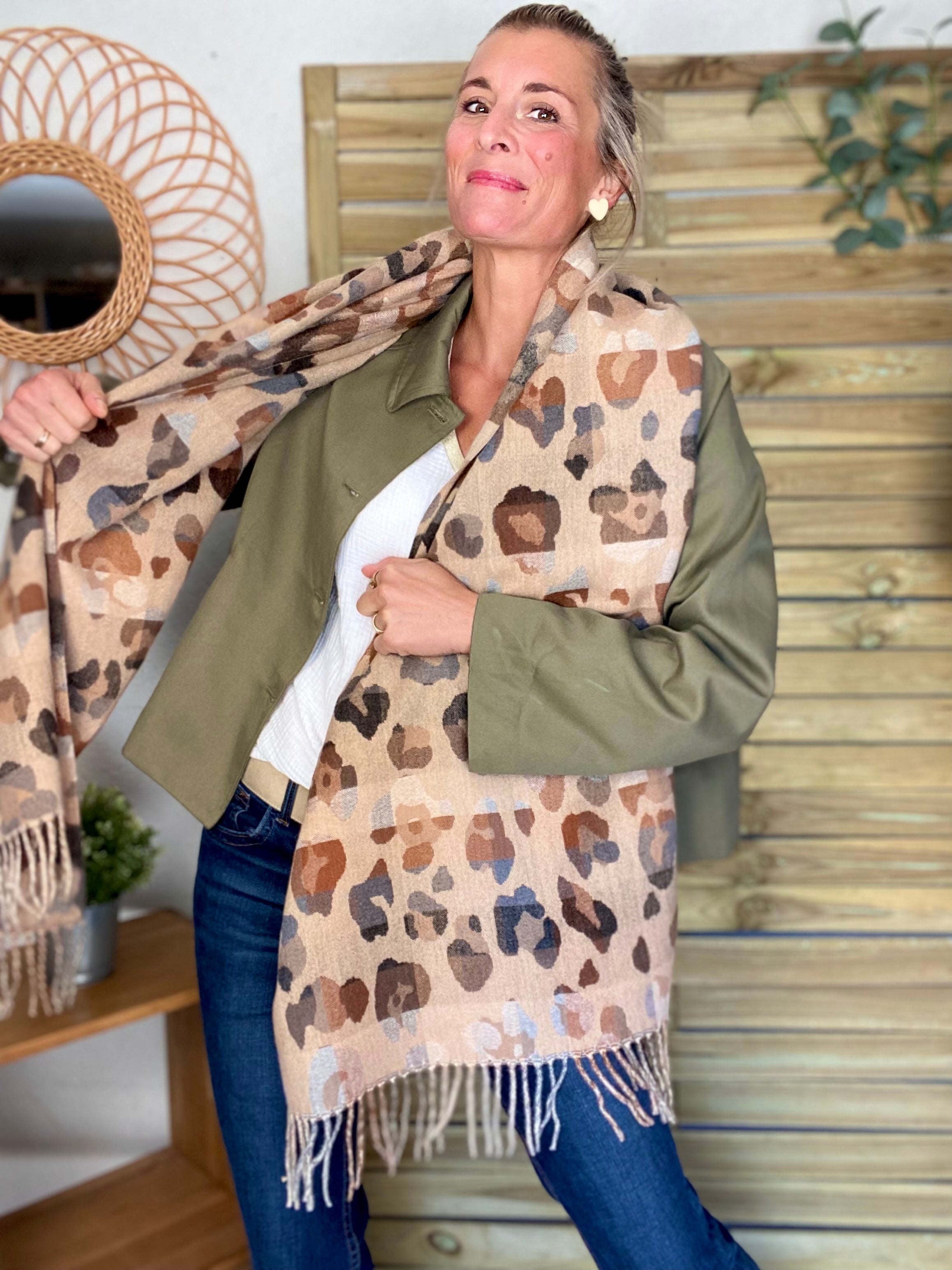 Écharpe douce AGNÈS Léo multico Camel 🐆