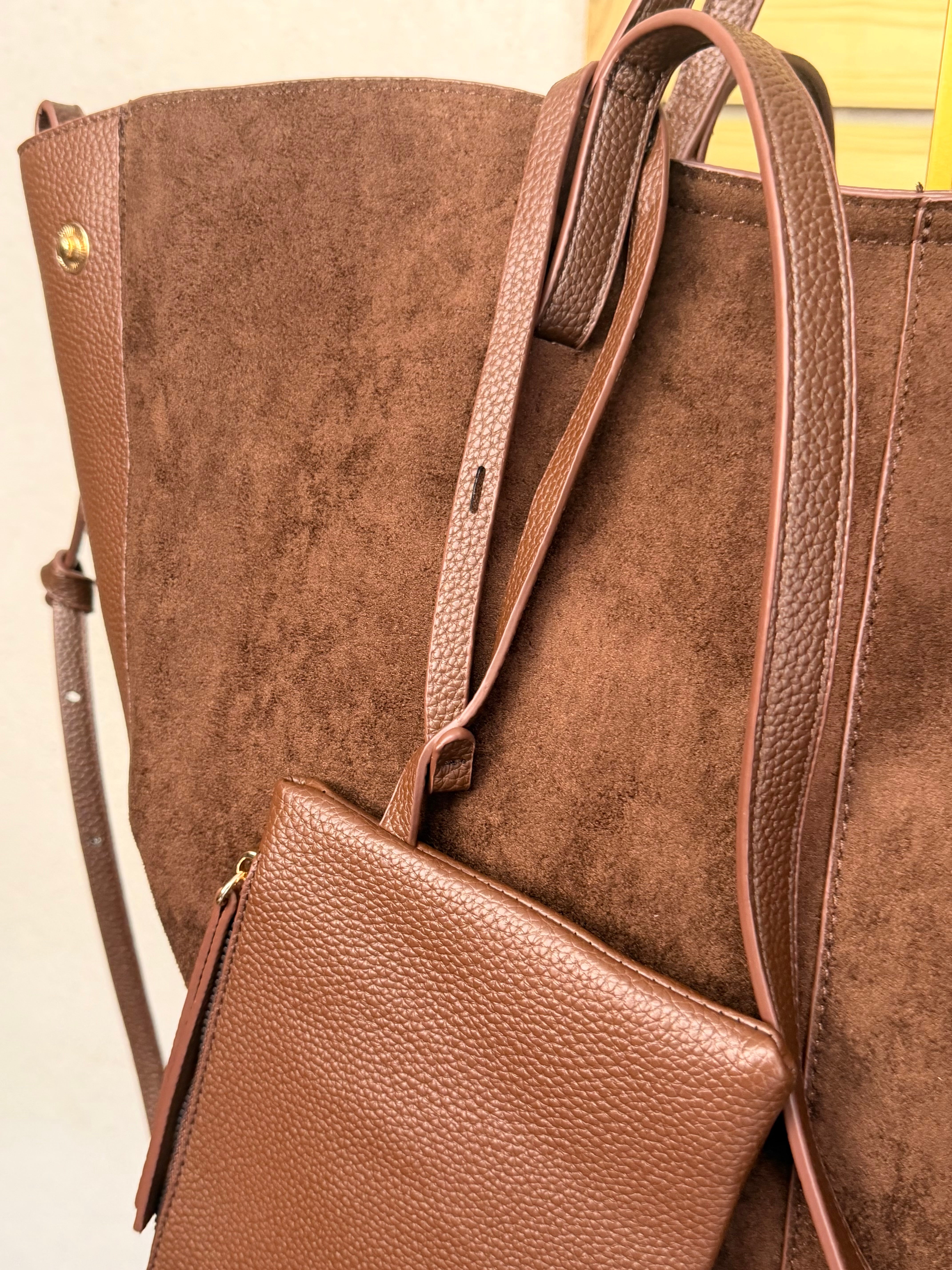 Grand Sac cabas 2 en 1 en simili daim - PAULE Chocolat