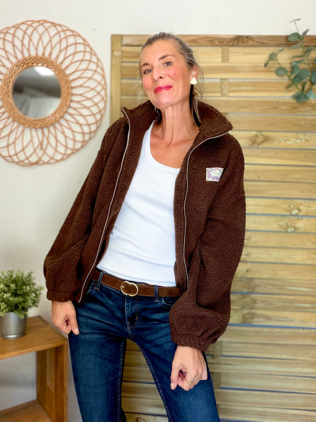 Veste Sherpa zippée LÉONIE Chocolat