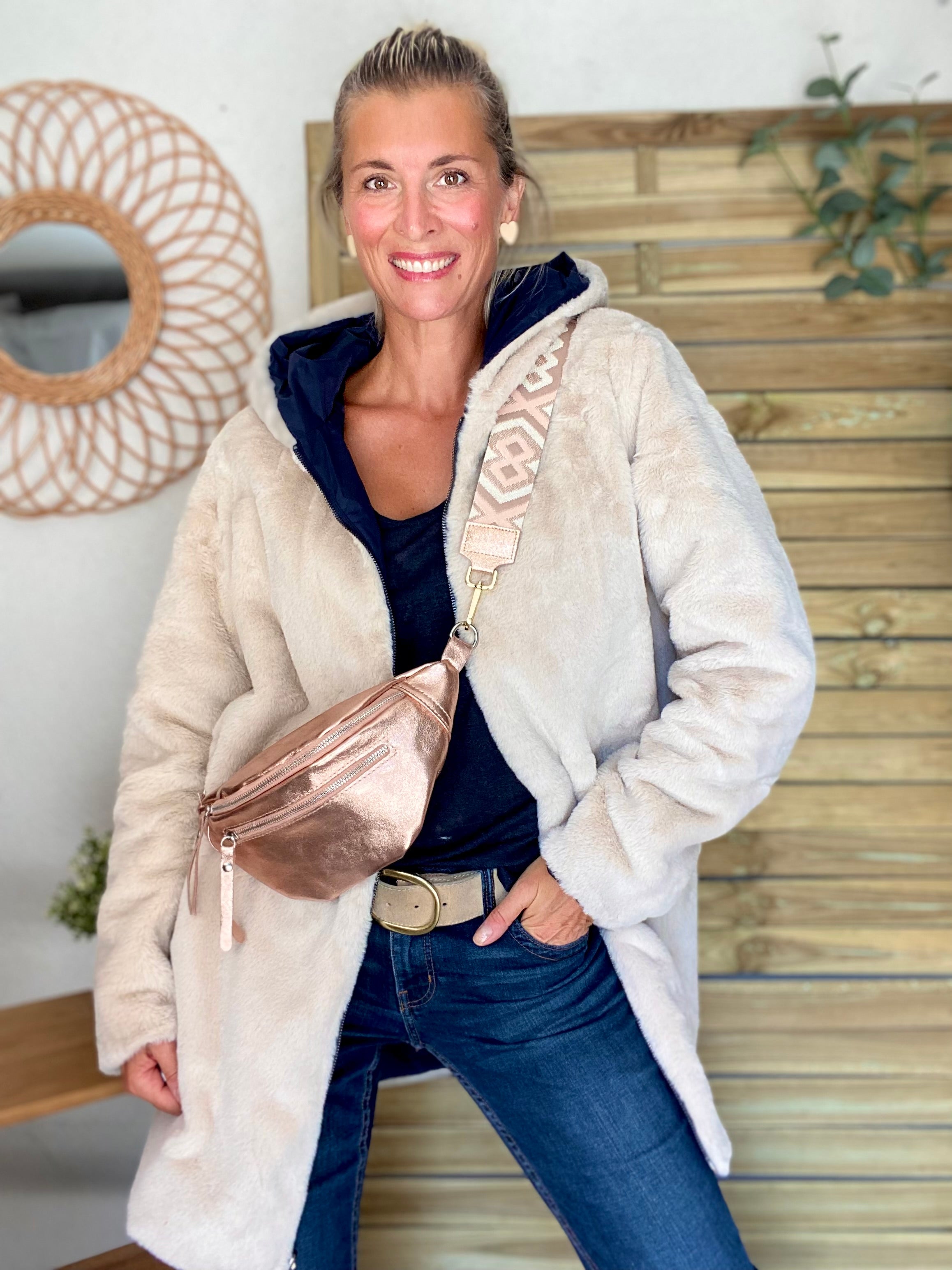 Parka Imperméable réversible fourrée Bleu marine / Beige ALIX - LAURA JO