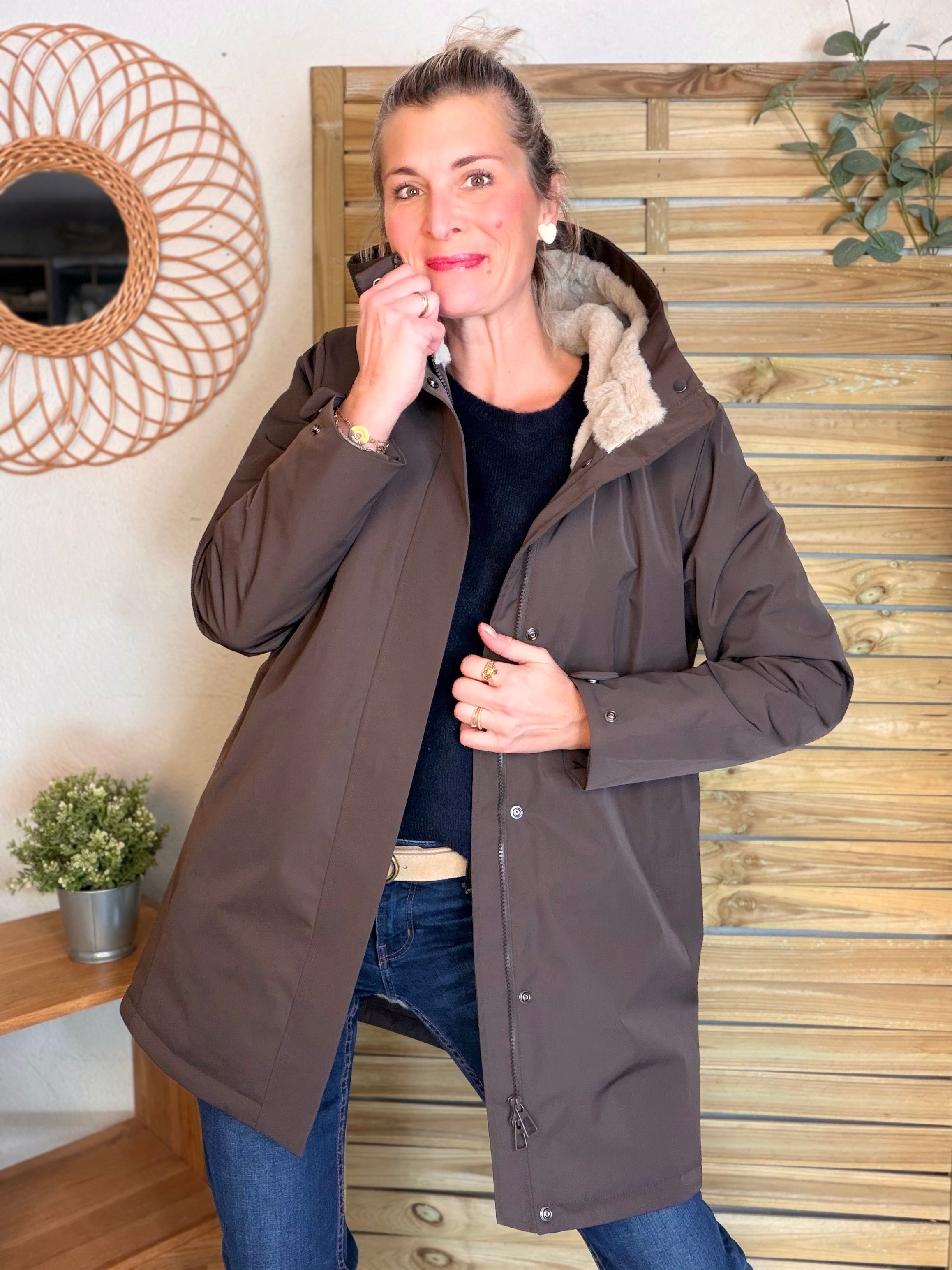 Parka fourrée imperméable AMBRE - Chocolat / Beige - LAURA JO