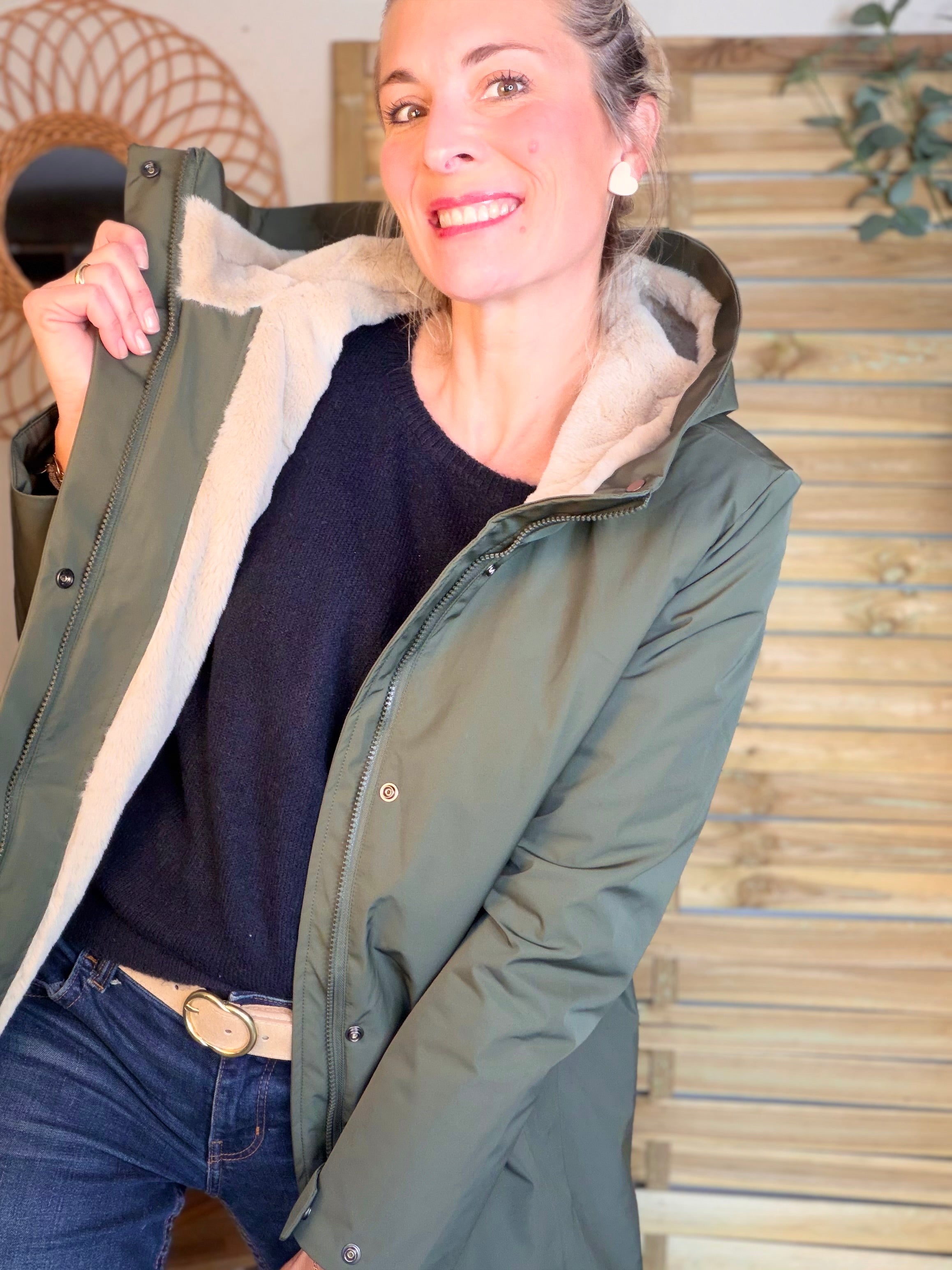 Parka fourrée imperméable AMBRE - Kaki / Beige - LAURA JO