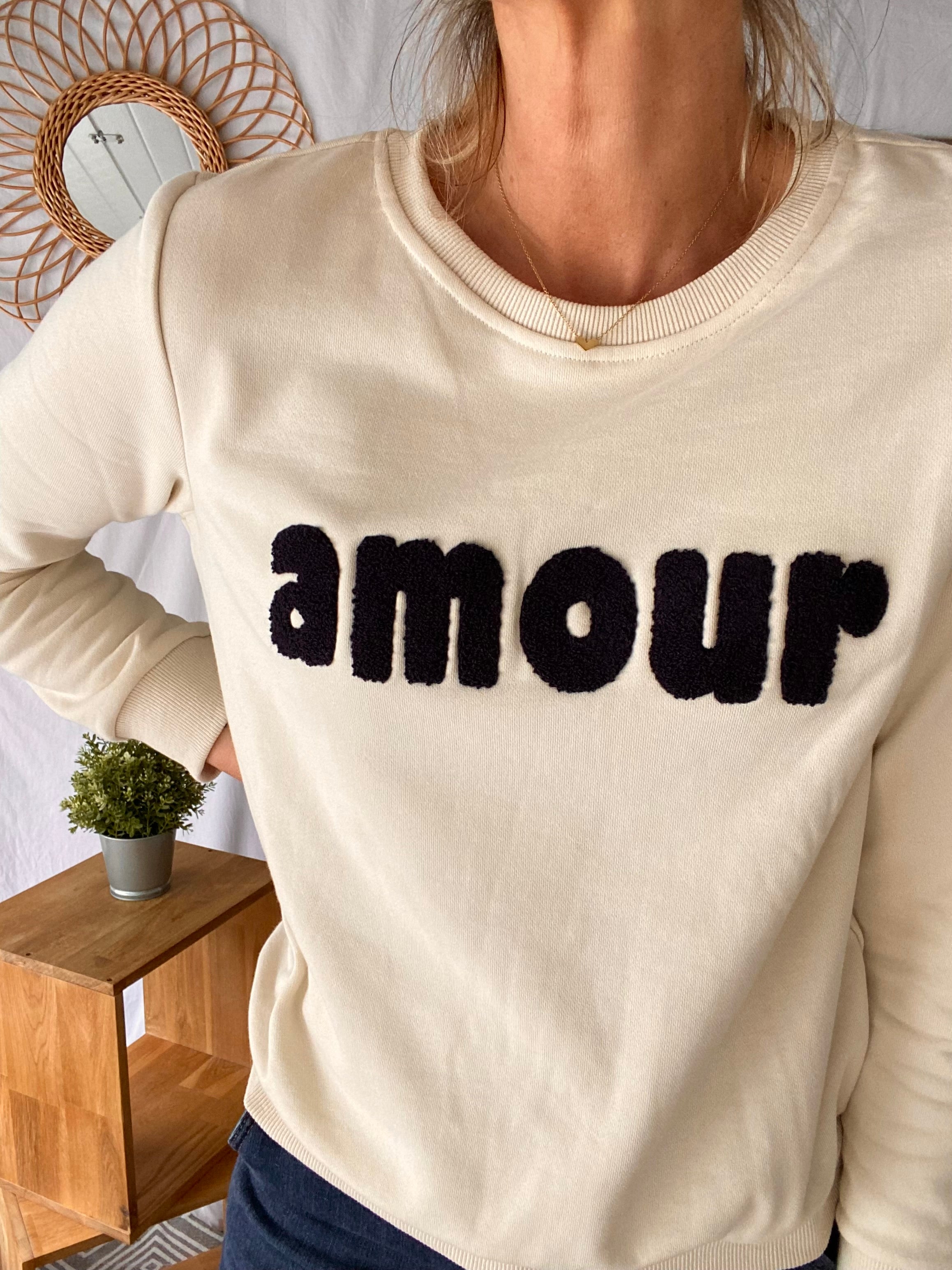 Sweat amour en coton GABRIELLE - Écru/marine - FIN DE SÉRIE