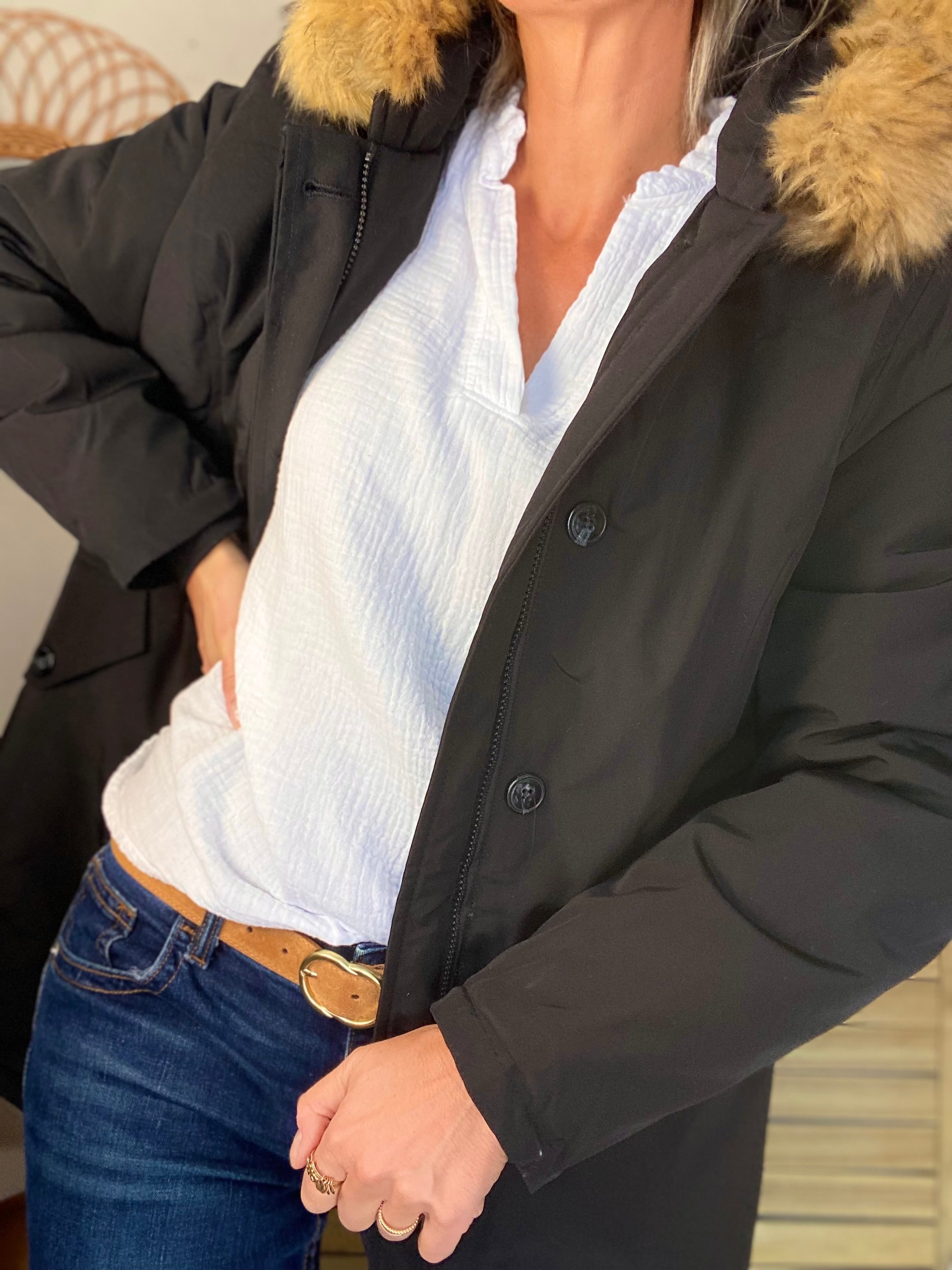 ⚡️ PÉPITES FRIDAY - Parka rembourrée déperlante noir, capuche col fourrure amovible - CHEYENNE