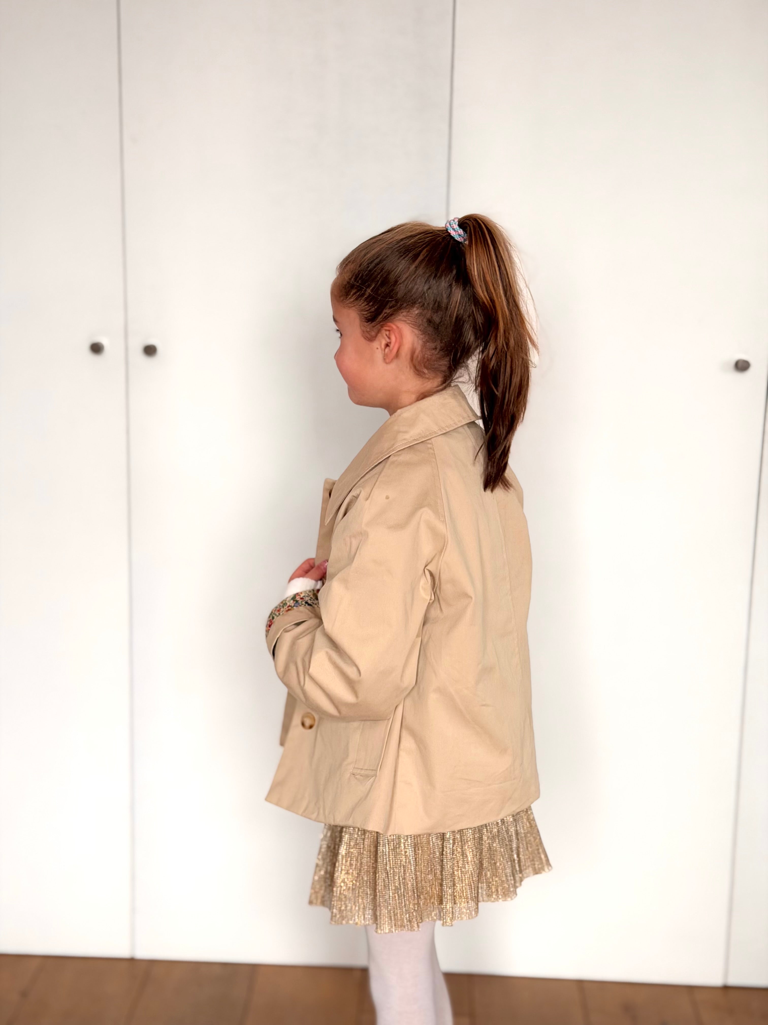 Veste Trench en coton beige avec Liberty - MARION (Taille 2 ans à la Taille L)