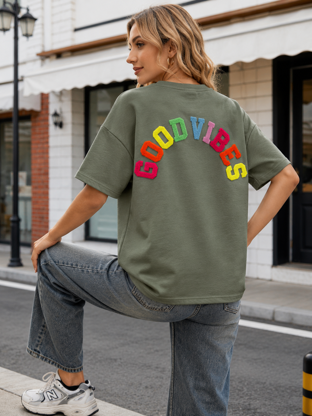 Tee shirt GOOD VIBES matière sweat - ALESSIA Kaki