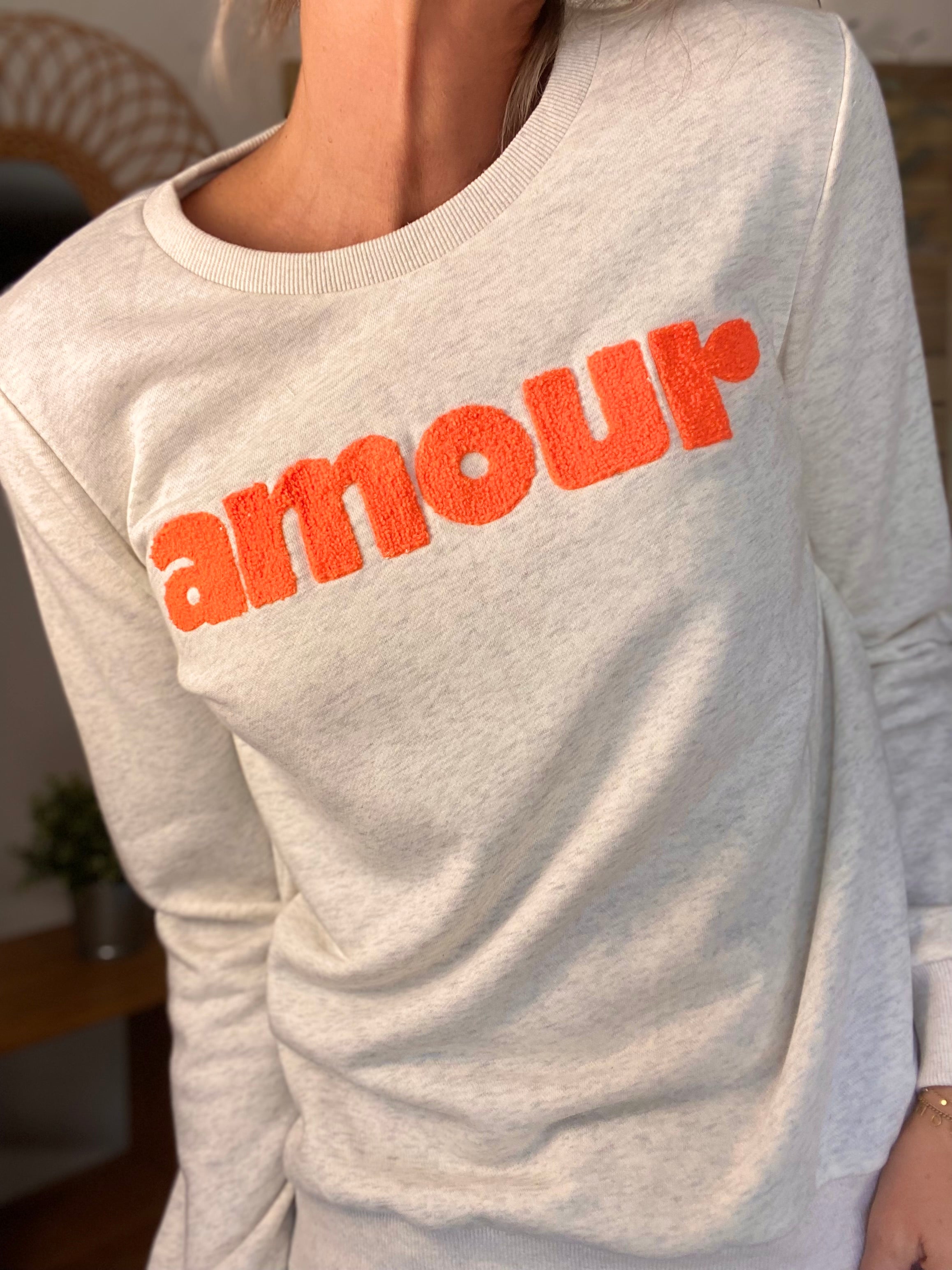 Sweat amour DORIA - Beige chiné / Orange