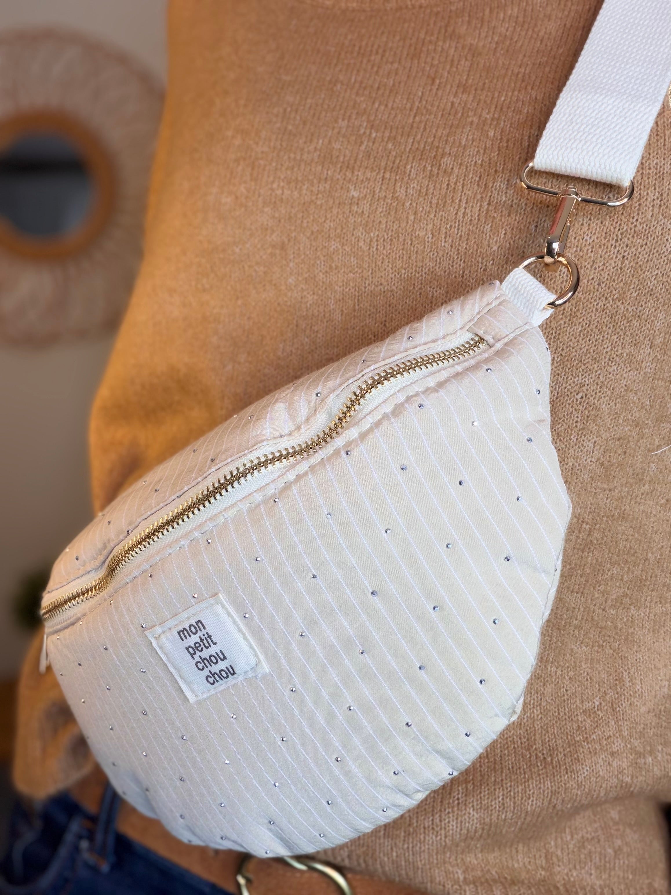 Sac banane avec strass BONNIE - Rayée beige