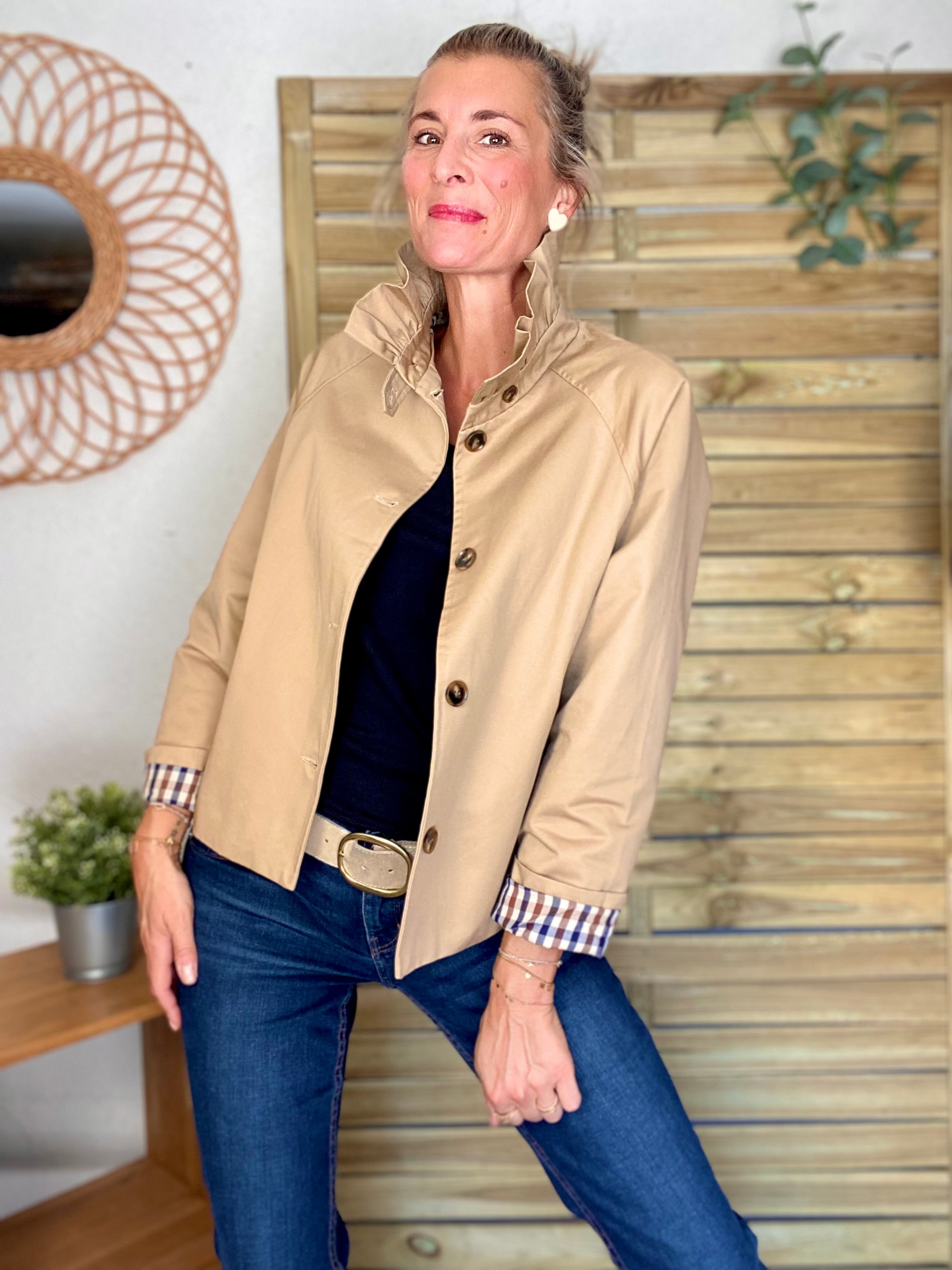 Veste Trench col victorien avec vichy - VICKY Beige