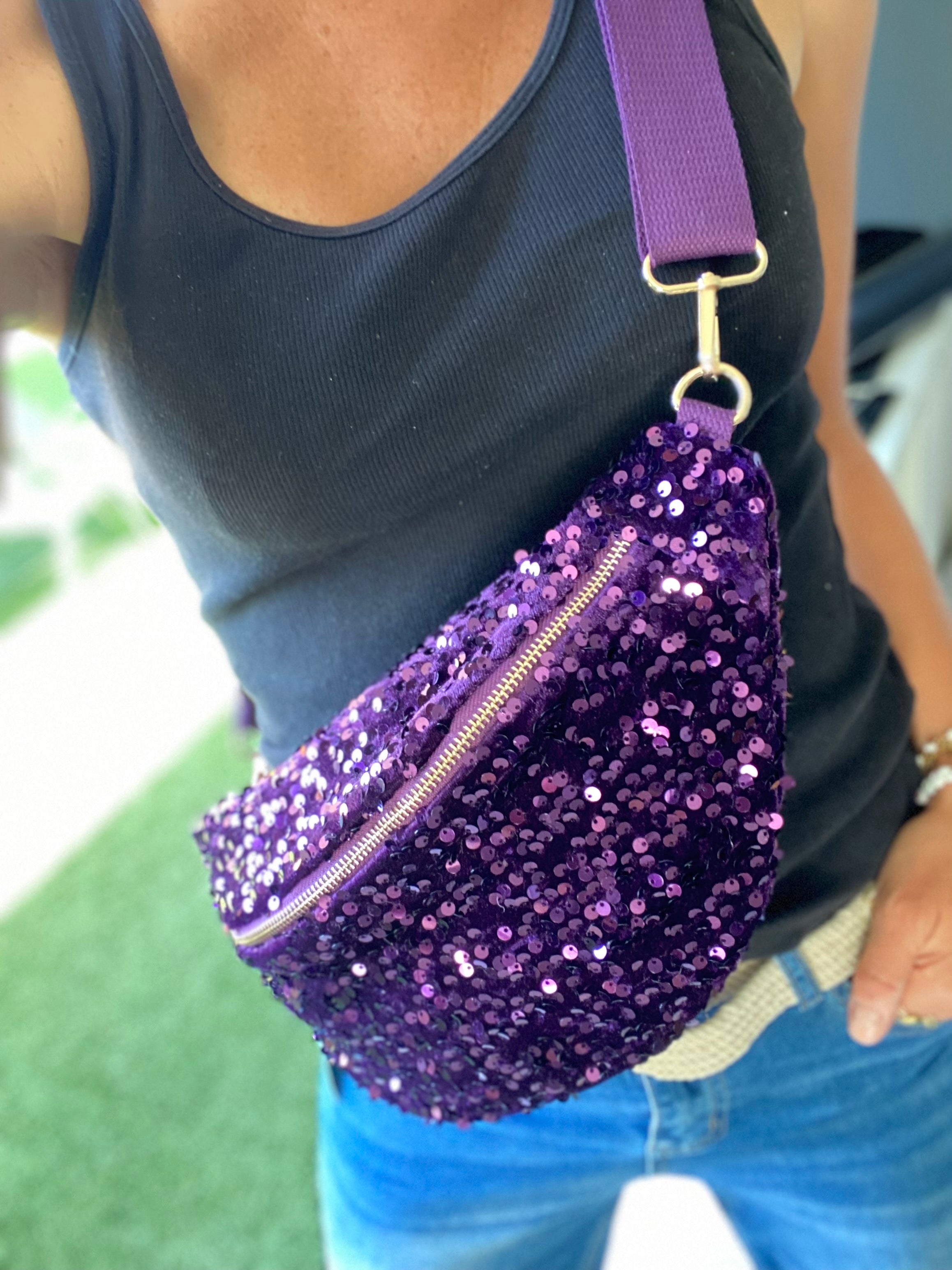 Sac banane L velours à sequins Ciao Boum- TAYLOR - Violet