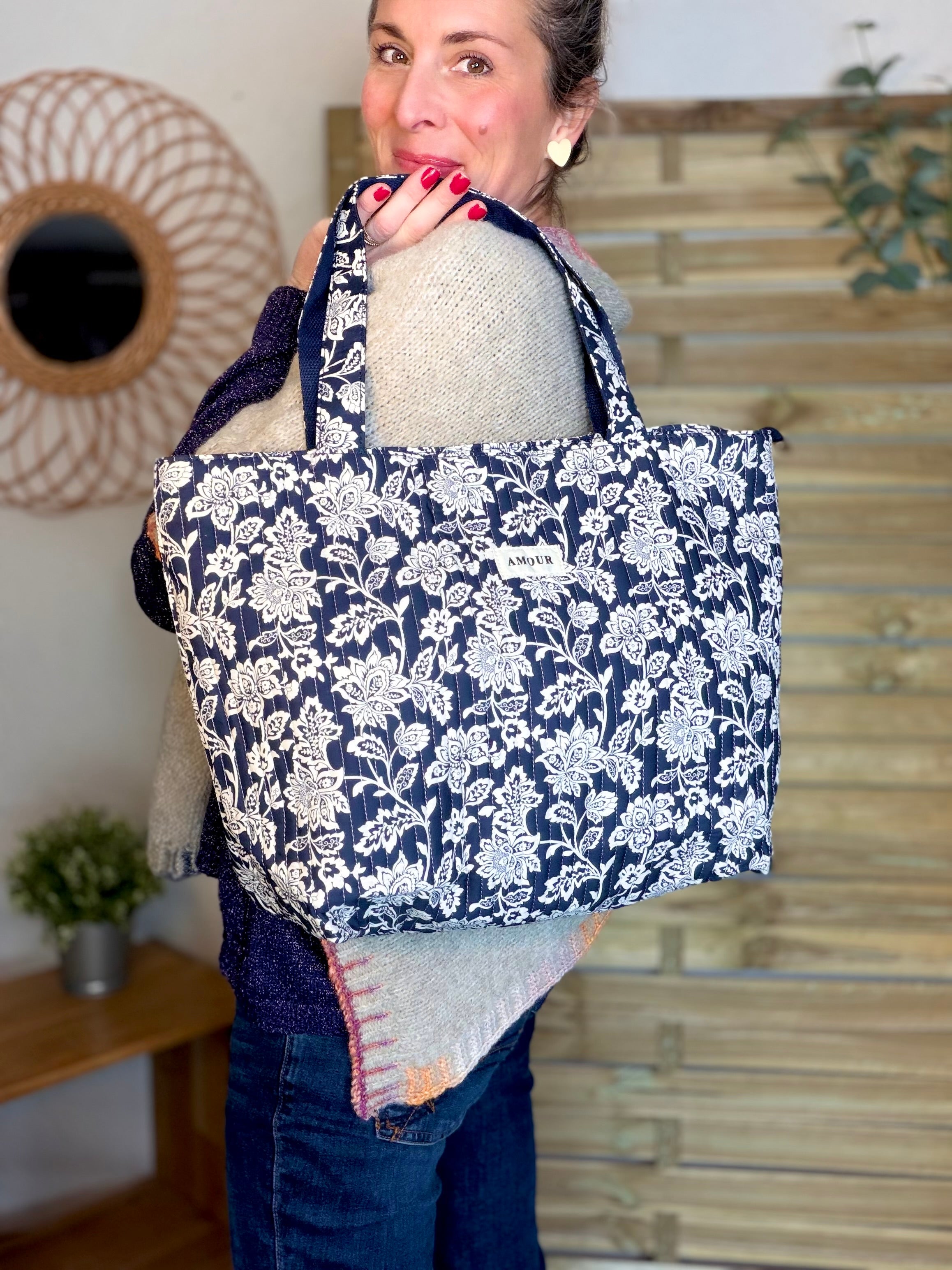 Sac cabas imprimé PIERCE - fleuri marine