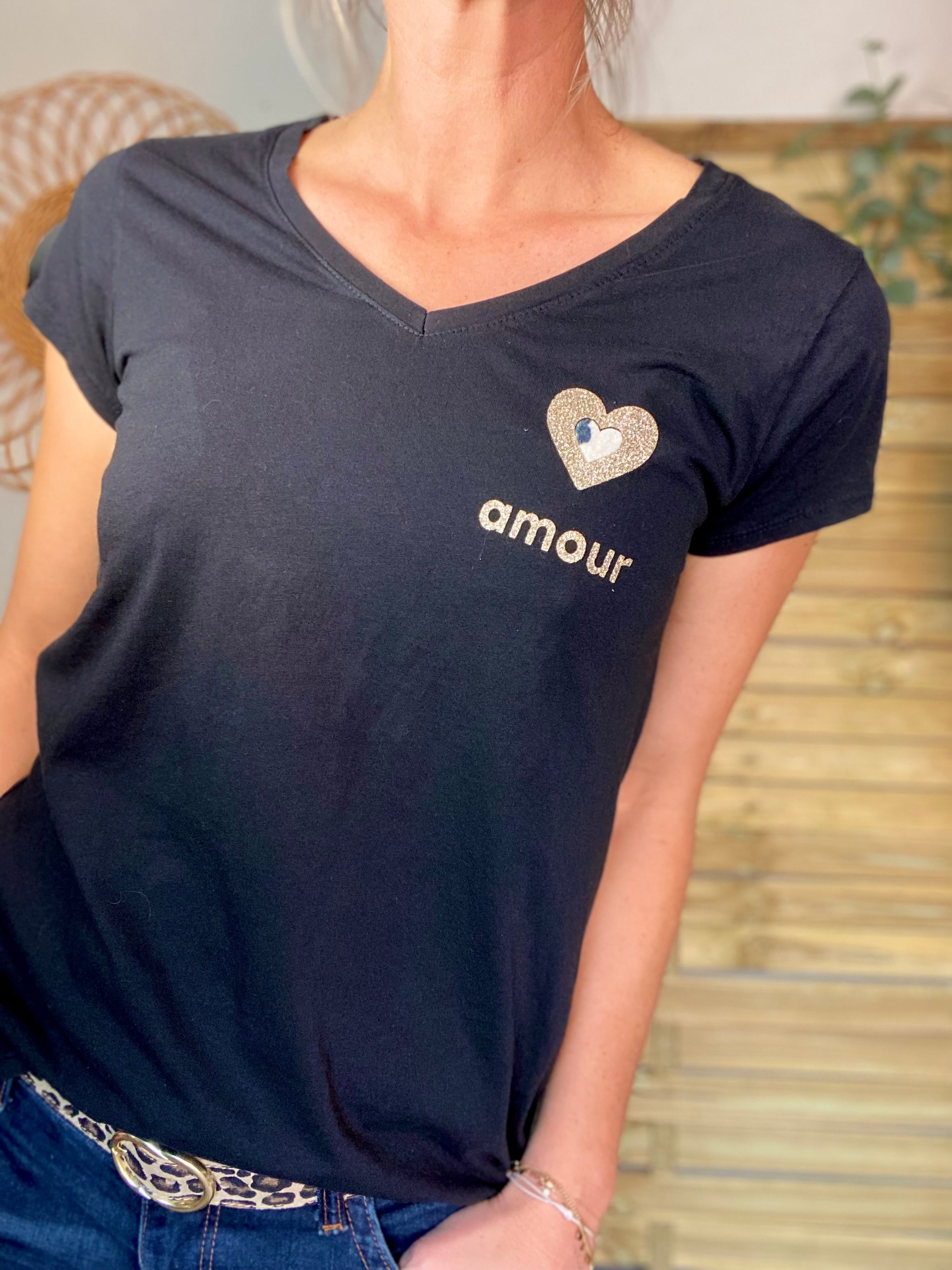Tee shirt Coeur doré et léo amour 💛🐆 DITA - Noir
