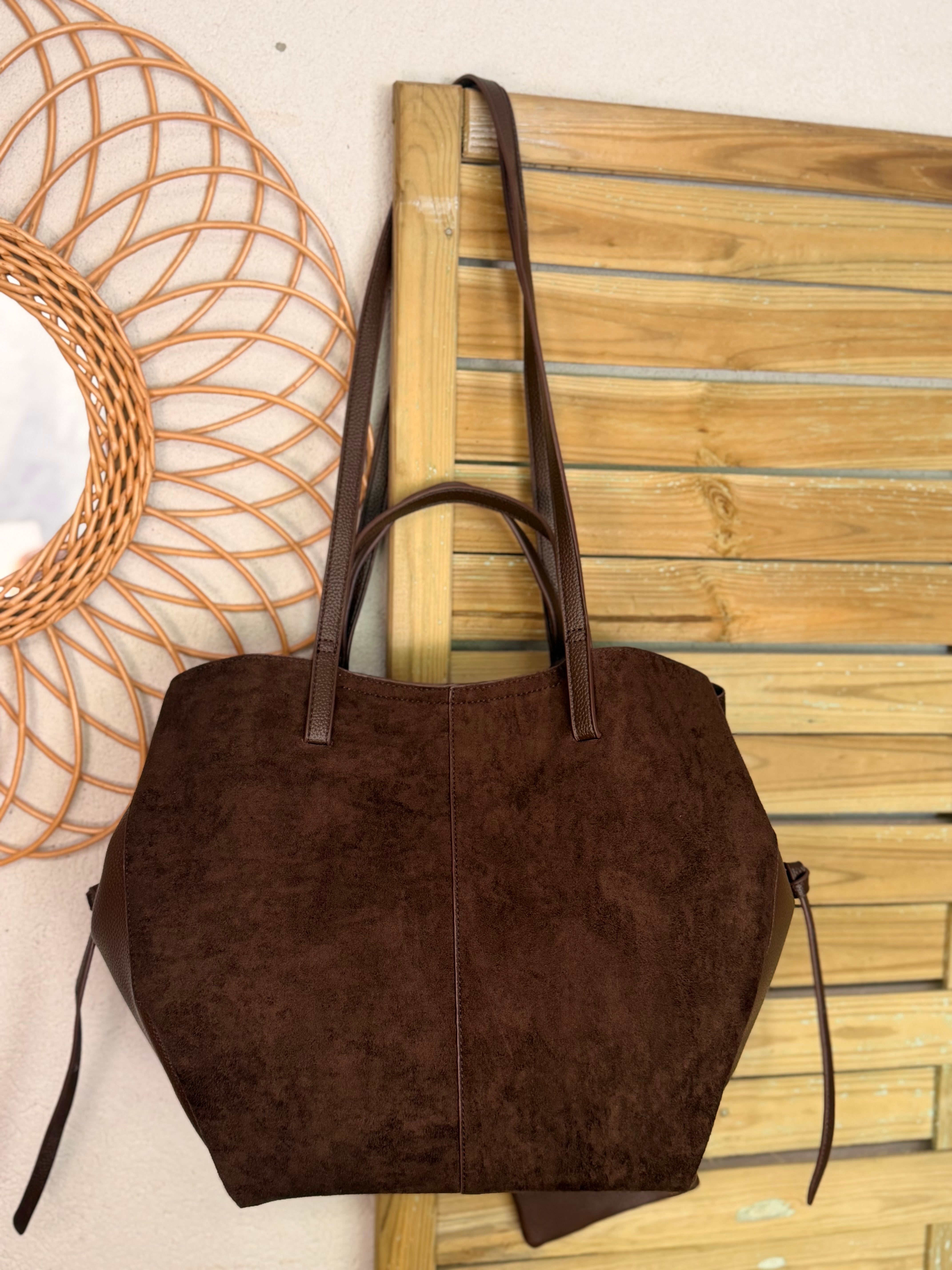Grand Sac cabas 2 en 1 en simili daim - PAULE Chocolat