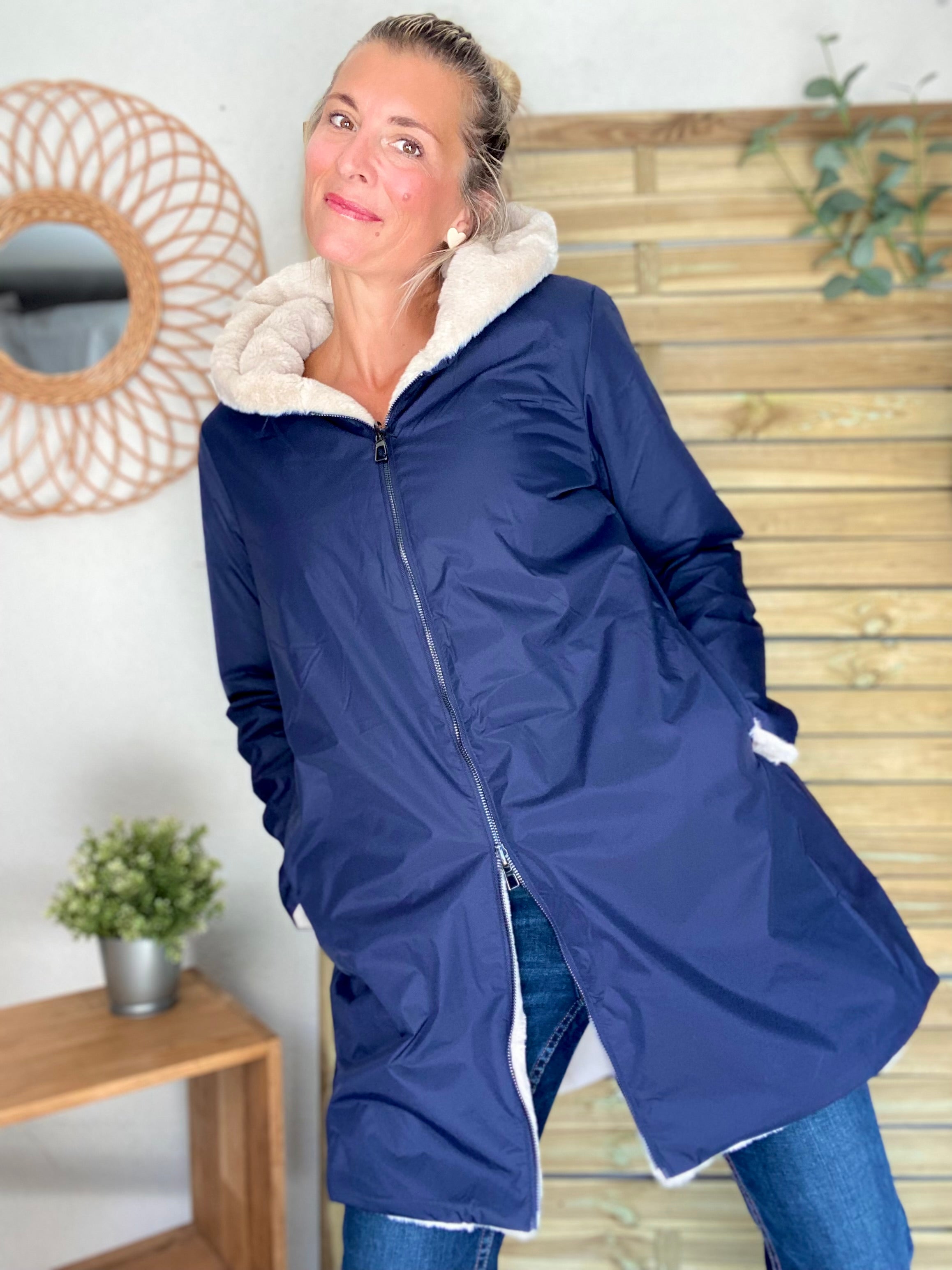 Parka Imperméable réversible fourrée Bleu marine / Beige ALIX - LAURA JO