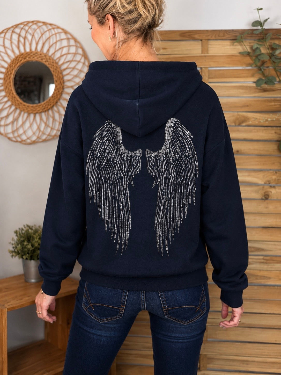 Hoodie sweat gilet strass (ailes)  CLOTHILDE - Bleu marine